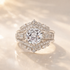Moissanite 2.0Ct Round Cut Engagement Ring with 1.65Ct Enhancer Wedding Band - louilyjewelry