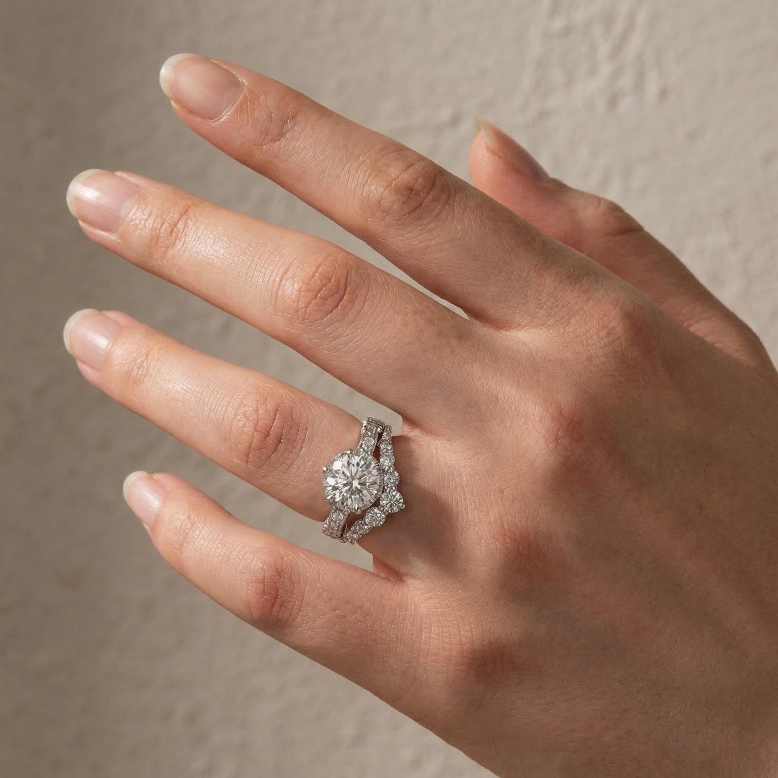 Moissanite 2.0Ct Round Cut Engagement Ring with 0.5Ct Round Wedding Band - louilyjewelry