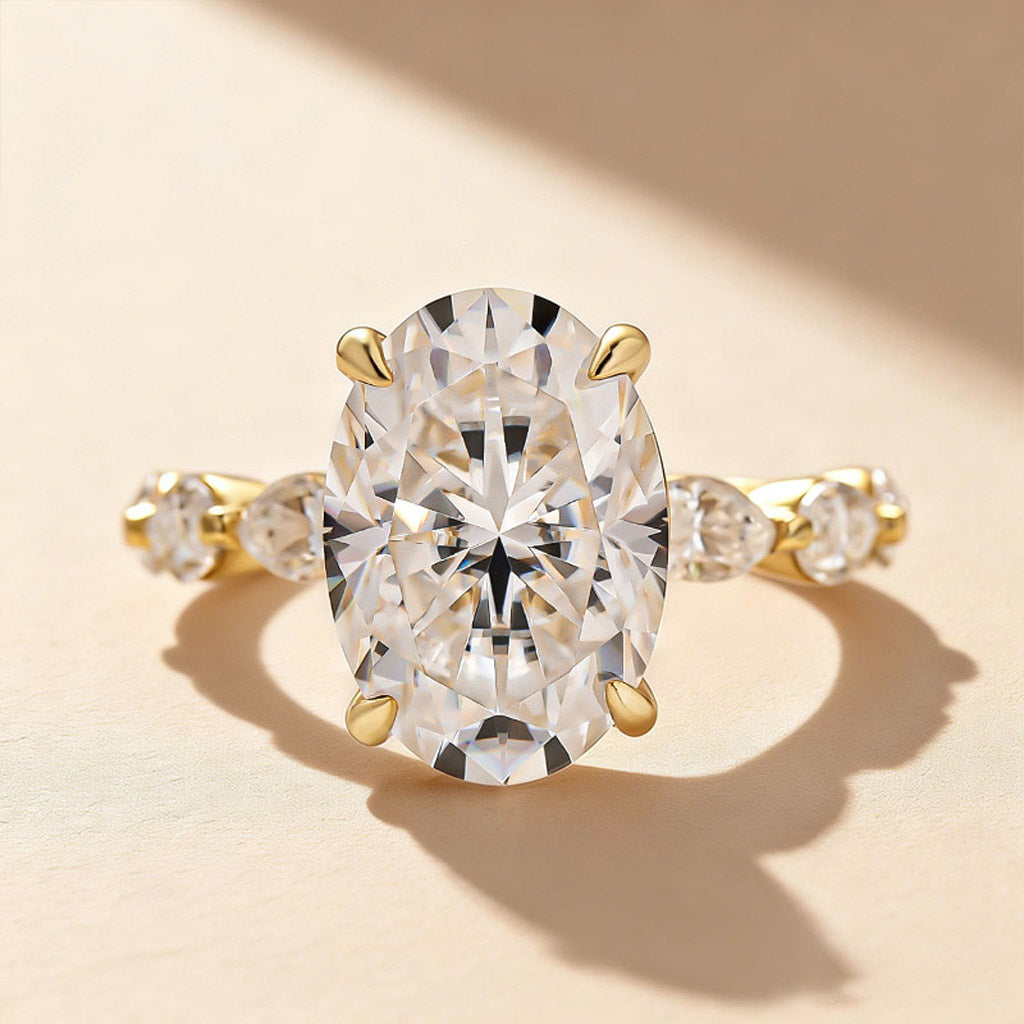 Moissanite 5.5Ct Oval Cut with 1.5Ct Side Stone Marquise Cut Engagement Ring in S925 Sterling Silver - louilyjewelry