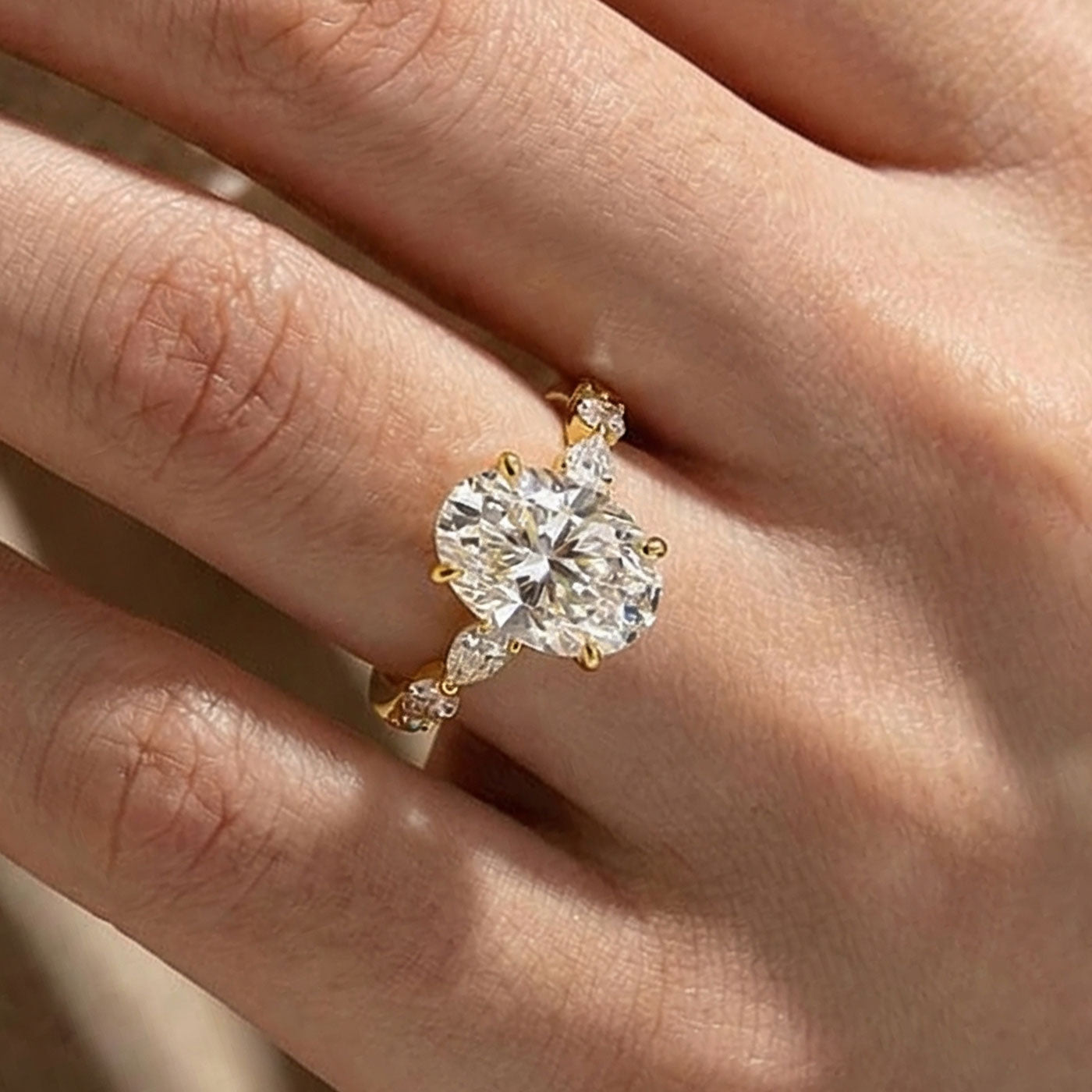 Moissanite 5.5Ct Oval Cut with 1.5Ct Side Stone Marquise Cut Engagement Ring in S925 Sterling Silver - louilyjewelry