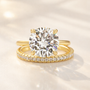 Moissanite 4.0Ct Solitaire Round Cut Yellow Gold Engagement Ring with Eternity Thin Wedding Band - louilyjewelry