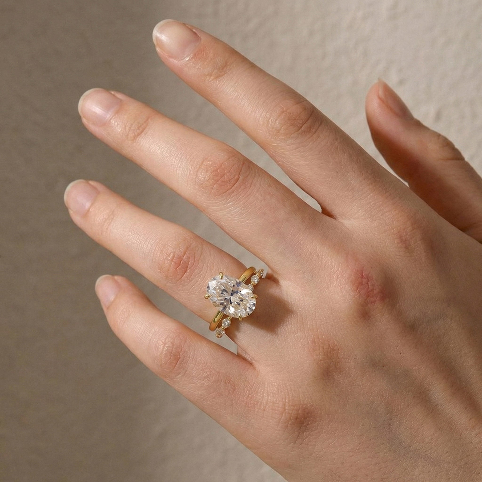 Moissanite 5.5Ct Solitaire Oval Cut Yellow Gold Engagement Ring with Marquise& Oval Cut Wedding Band - louilyjewelry