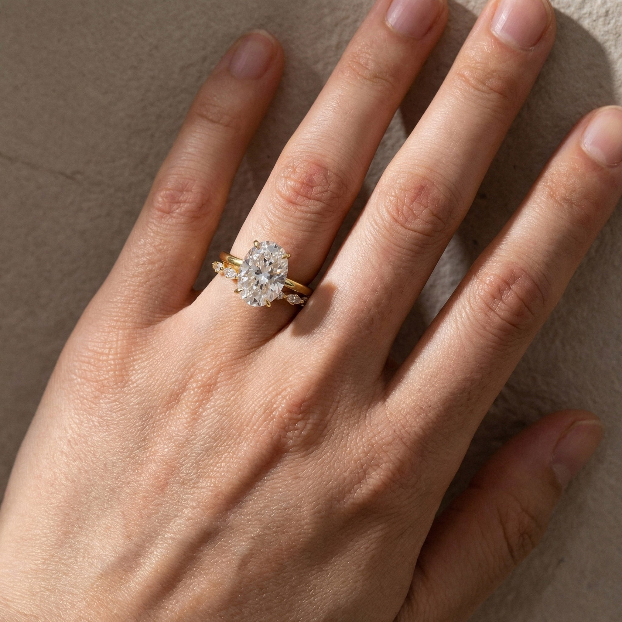 Moissanite 5.5Ct Solitaire Oval Cut Yellow Gold Engagement Ring with Marquise& Oval Cut Wedding Band - louilyjewelry