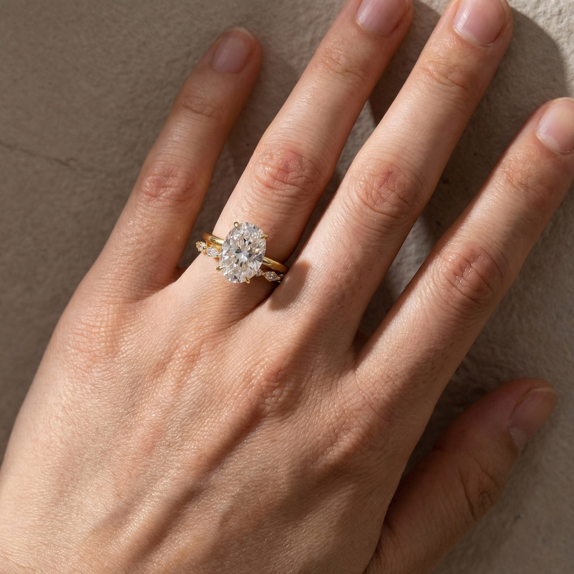 Moissanite 5.5Ct Solitaire Oval Cut Yellow Gold Engagement Ring with Marquise& Oval Cut Wedding Band - louilyjewelry