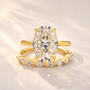 Moissanite 5.5Ct Solitaire Oval Cut Yellow Gold Engagement Ring with Marquise& Oval Cut Wedding Band - louilyjewelry