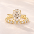 Moissanite 4.0Ct Hidden Halo Oval Cut Yellow Gold Engagement Ring with 1.5Ct Round Cut Wedding Band - louilyjewelry
