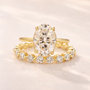 Moissanite 4.0Ct Hidden Halo Oval Cut Yellow Gold Engagement Ring with 1.5Ct Round Cut Wedding Band - louilyjewelry