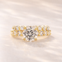 Moissanite 2.0Ct Side Stone Round Cut Yellow Gold Engagement Ring with 1.5Ct Round Cut Wedding Band - louilyjewelry