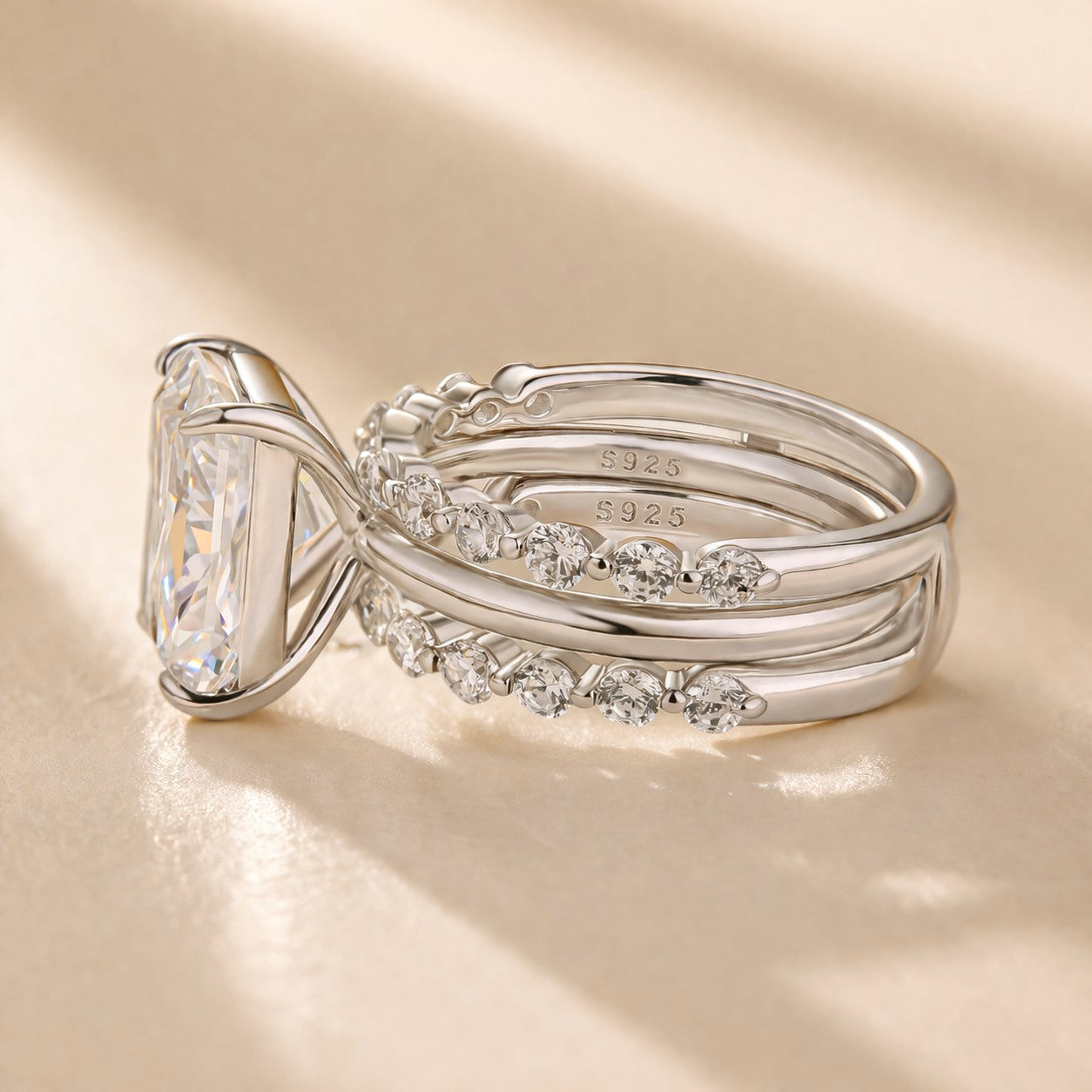 S925 Vintage 4.5Ct Radiant Cut Wedding Set 18K White Gold/18K Yellow Gold Bridal Rings for Women