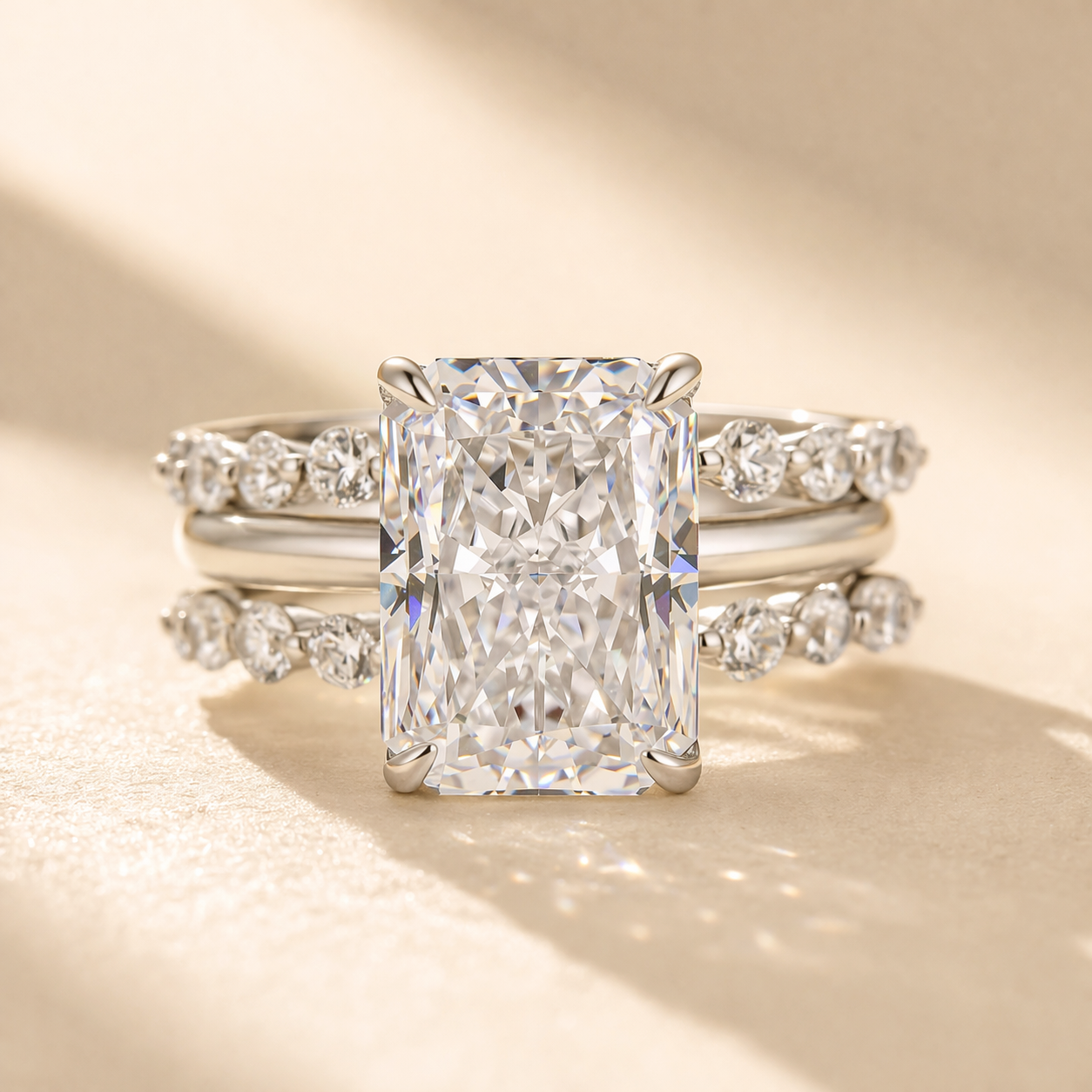 S925 Vintage 4.5Ct Radiant Cut Wedding Set 18K White Gold/18K Yellow Gold Bridal Rings for Women