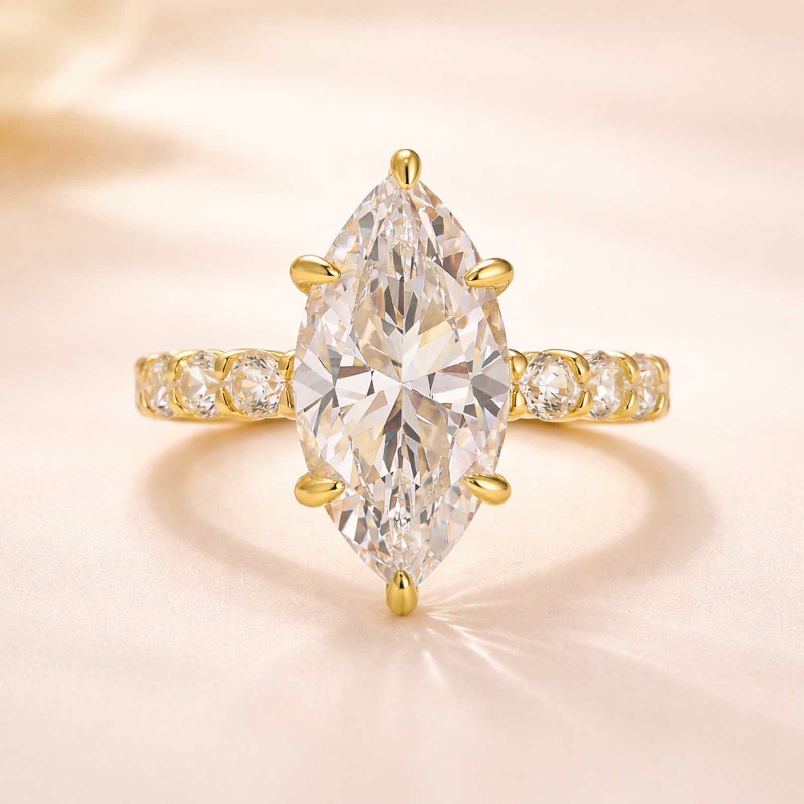 Marquise Cut Engagement Ring 6.0 Carat Simulated Diamond 925 Sterling Silver Wedding Ring with Side Stones