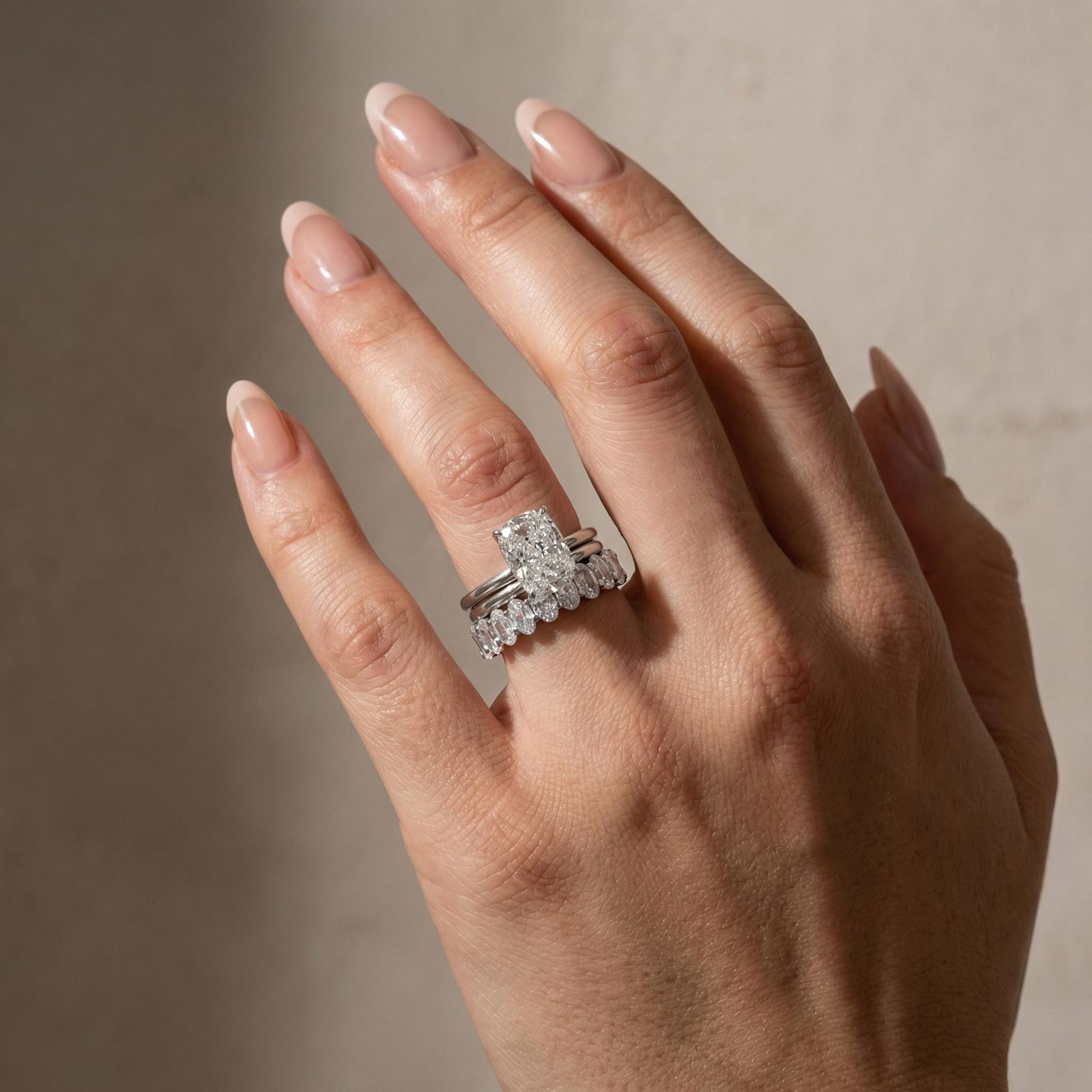 S925 4.5Ct Cushion Cut Engagement Ring Set with Oval Eternity Wedding Bands 3PC Stackable Ring Set for Women
