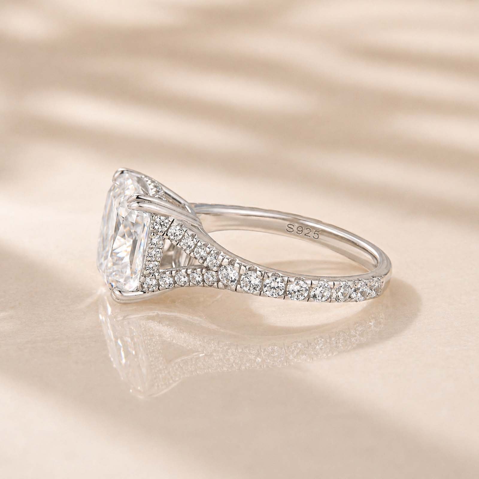 S925 Split Shank 4.0Ct Cushion Cut Stackable Ring in Sterling Silver Engagement Ring For Women