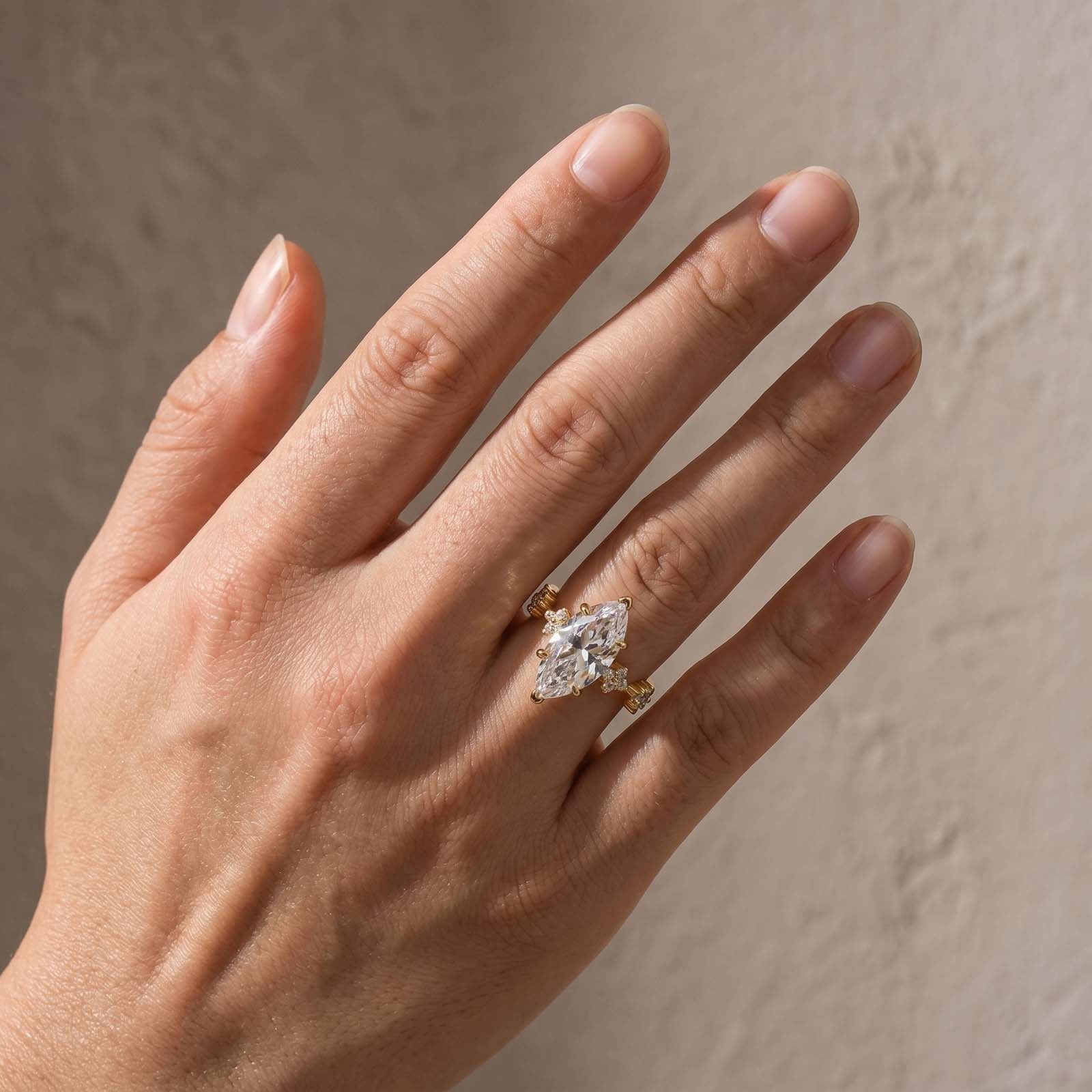 S925 4.0Ct Marquise Cut Vintage Yellow Gold Solitaire with Accent Stones Engagement Ring In Sterling Silver