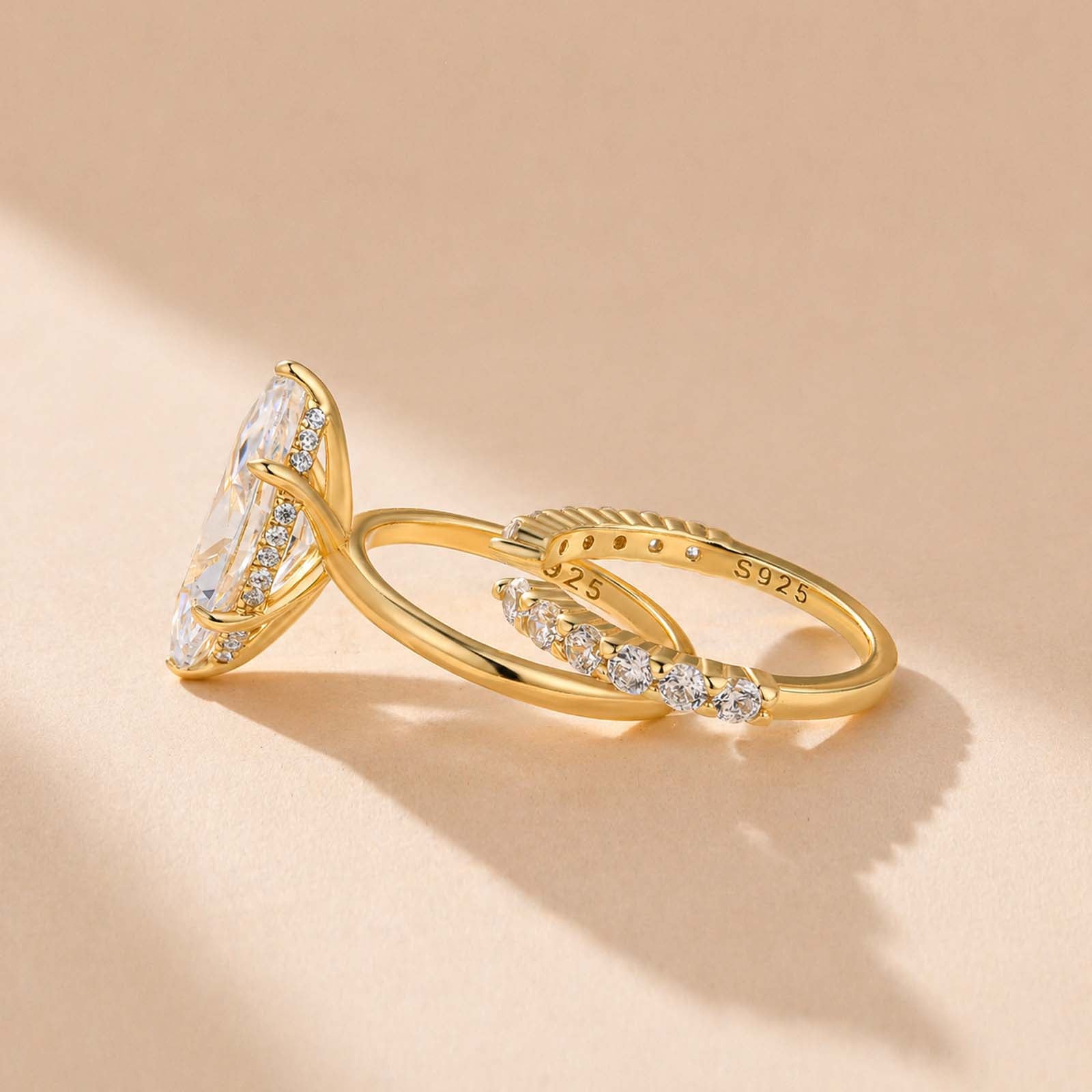 S925 4.0Ct Marquise Cut Engagement Ring Solitaire Engagement Ring with Classic Open Wedding Band