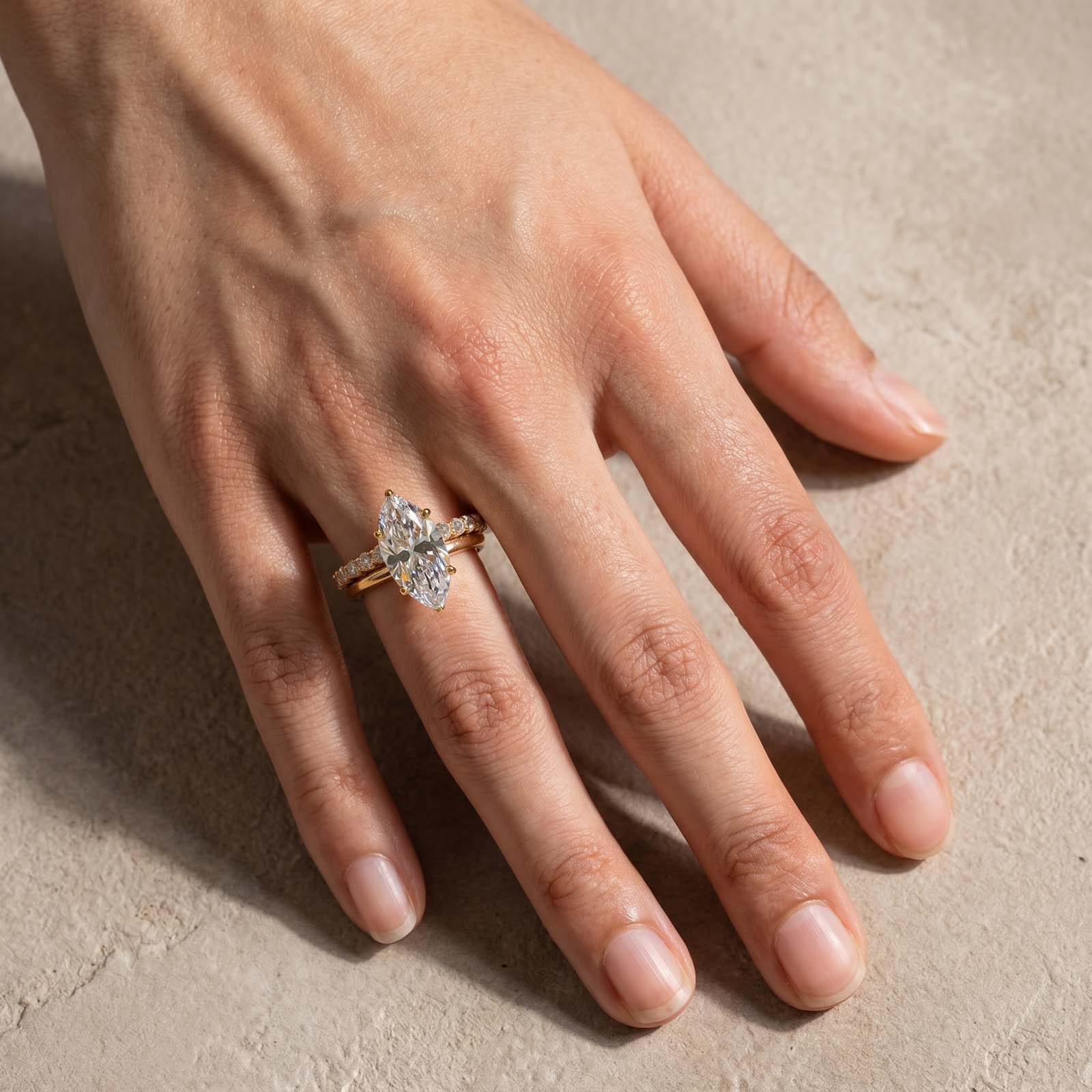 S925 4.0Ct Marquise Cut Engagement Ring Solitaire Engagement Ring with Classic Open Wedding Band