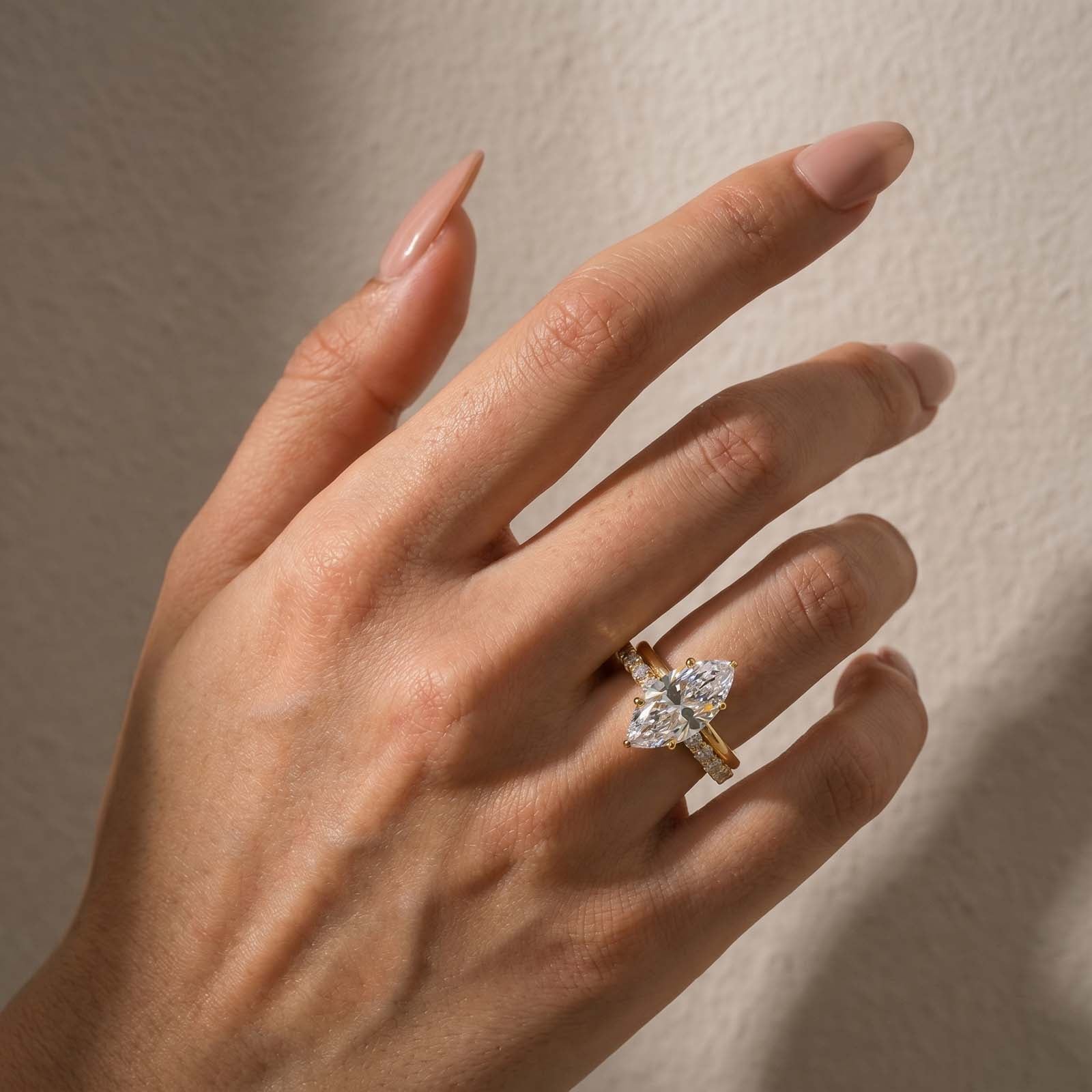 S925 4.0Ct Marquise Cut Engagement Ring Solitaire Engagement Ring with Classic Open Wedding Band