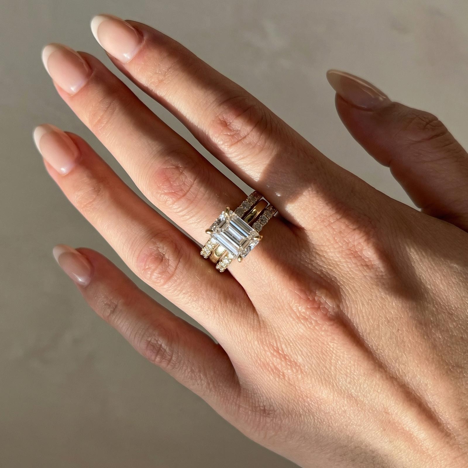 S925 4.5Ct Emerald Cut Wedding Ring Set With 3PC Open Wedding Bands