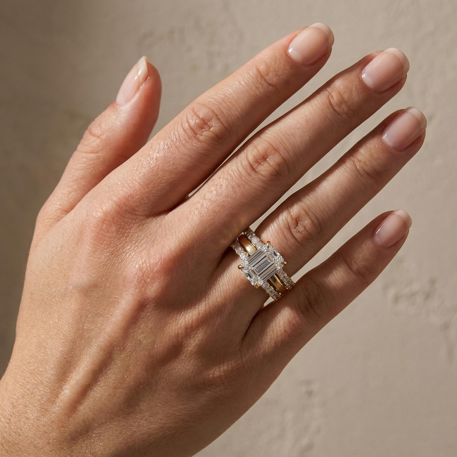 S925 4.5Ct Emerald Cut Wedding Ring Set With 3PC Open Wedding Bands