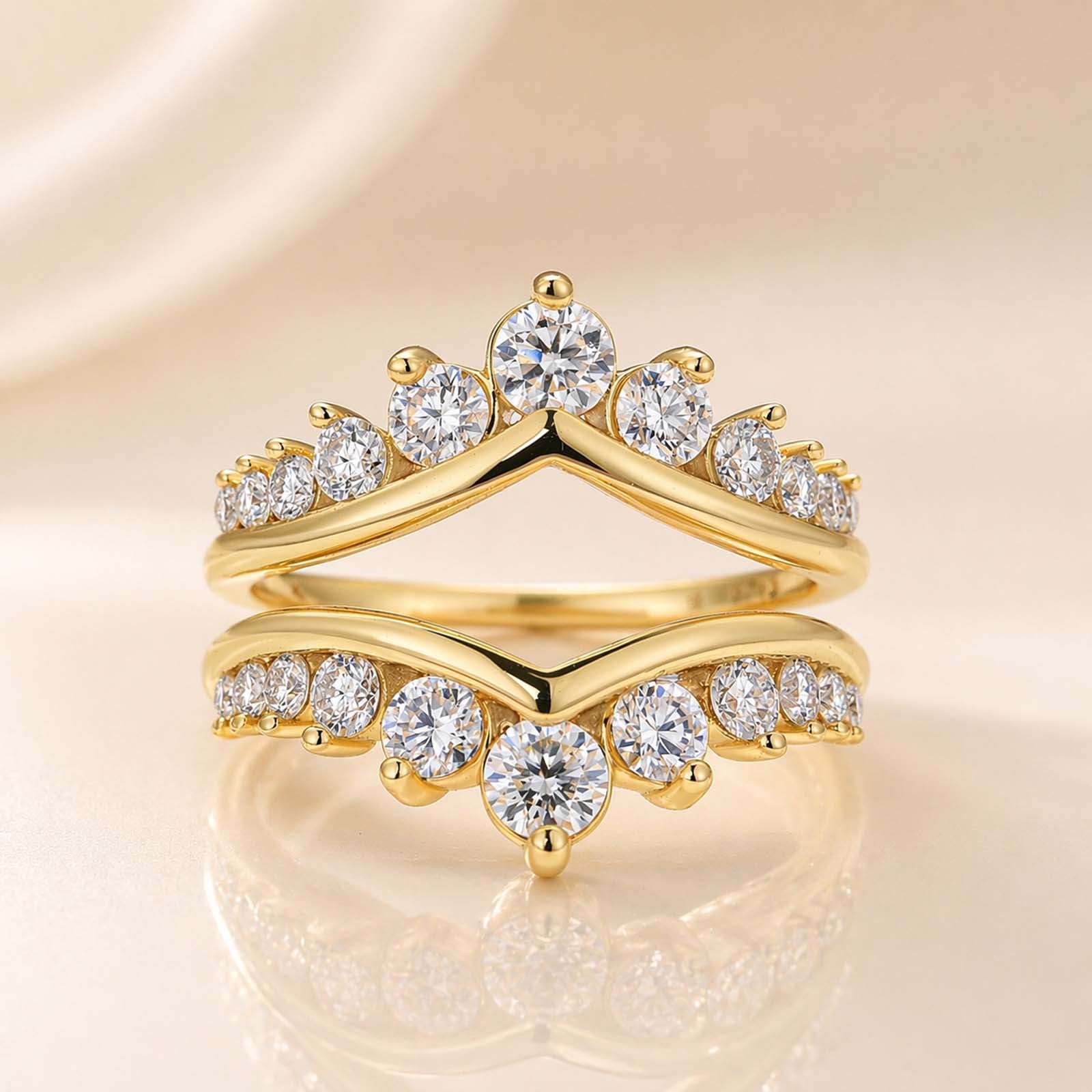 S925 Moissanite 1.7Ct V-Shaped Crown Enhancer Band In 18K Yellow Gold Plated Silver