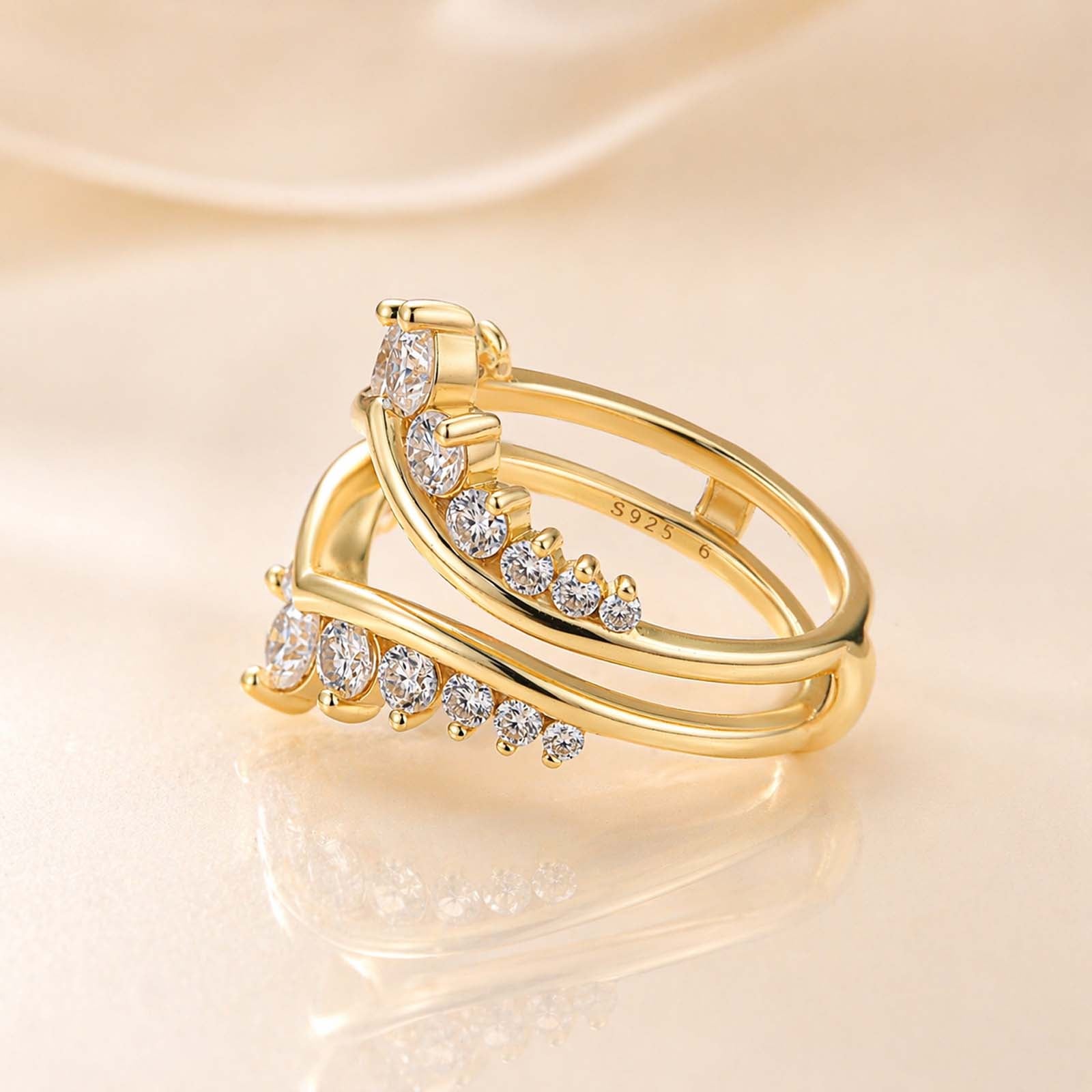 S925 Moissanite 1.7Ct V-Shaped Crown Enhancer Band In 18K Yellow Gold Plated Silver