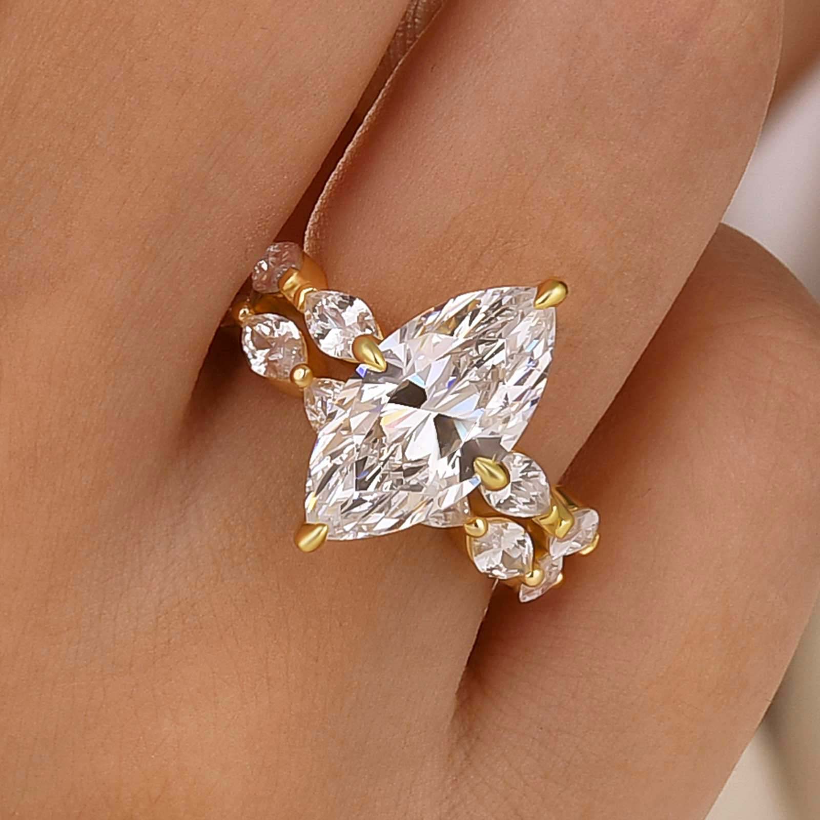 S925 2PC 4.0Ct Marquise Cut Engagement Ring & Half Eternity Matching Band