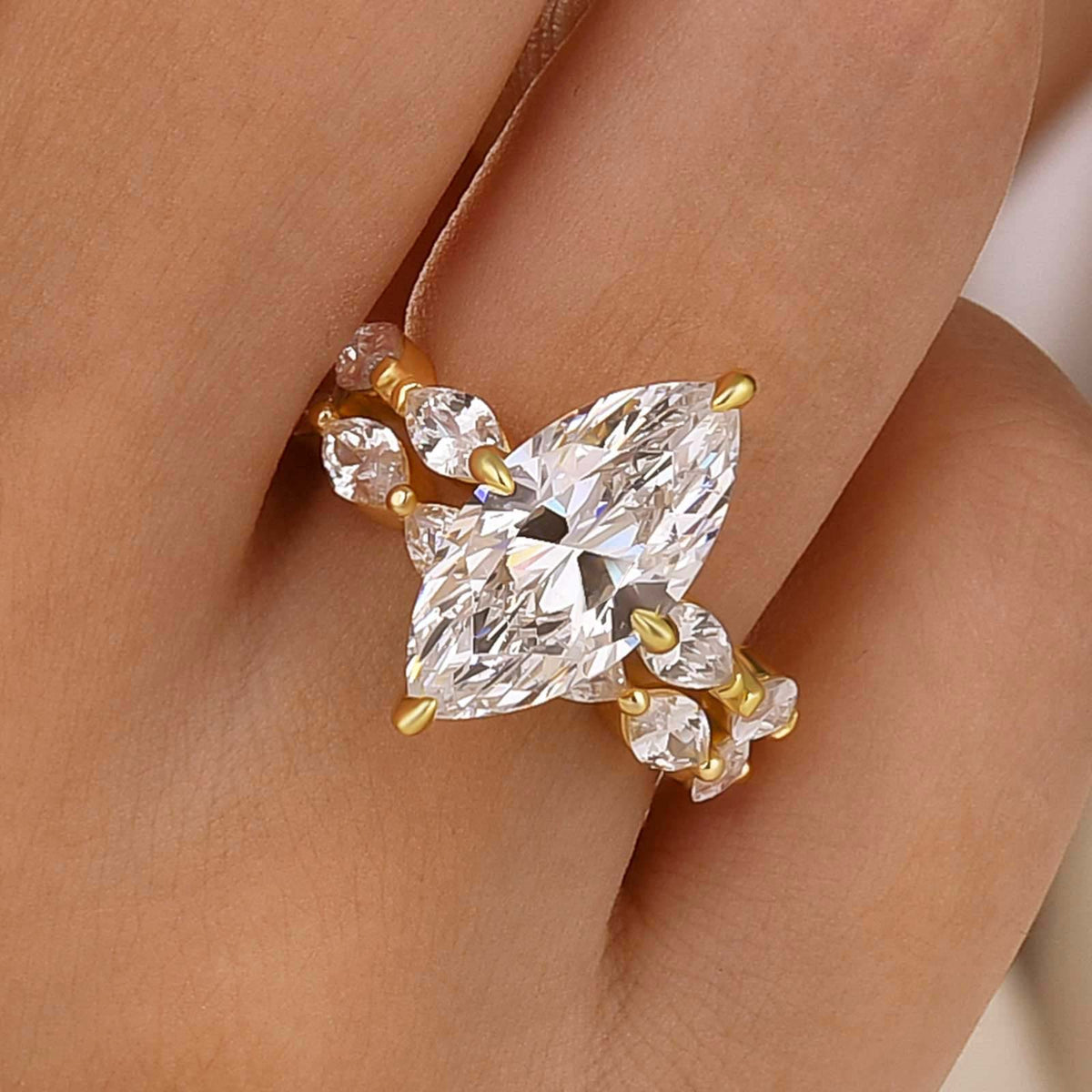 S925 2PC 4.0Ct Marquise Cut Engagement Ring & Half Eternity Matching Band