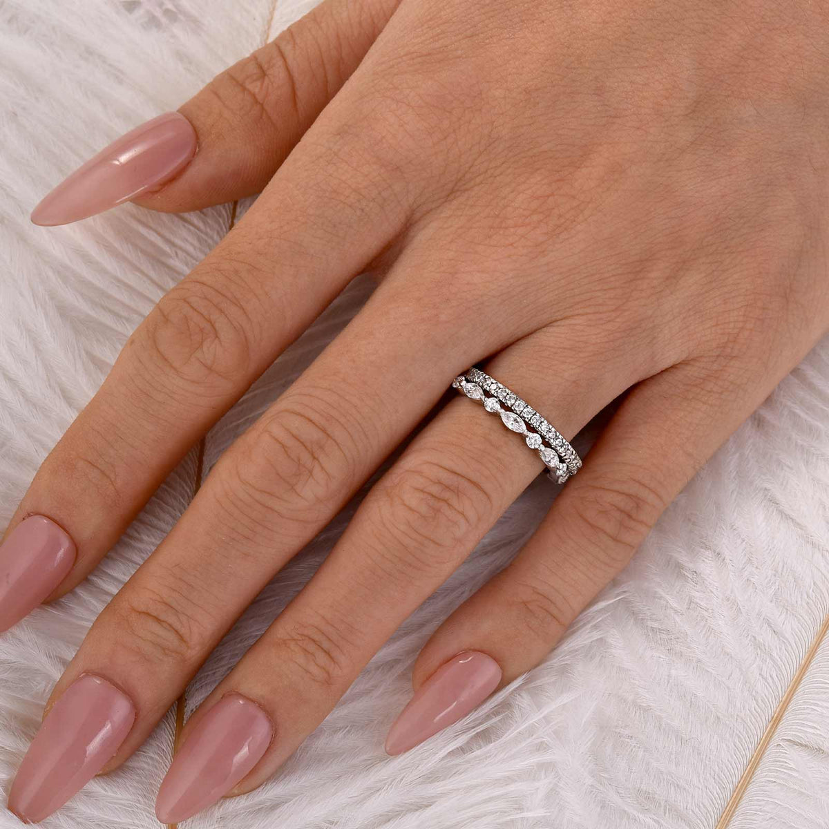 Eternity Stackable Round Cut & Marquise Cut Wedding Band Set