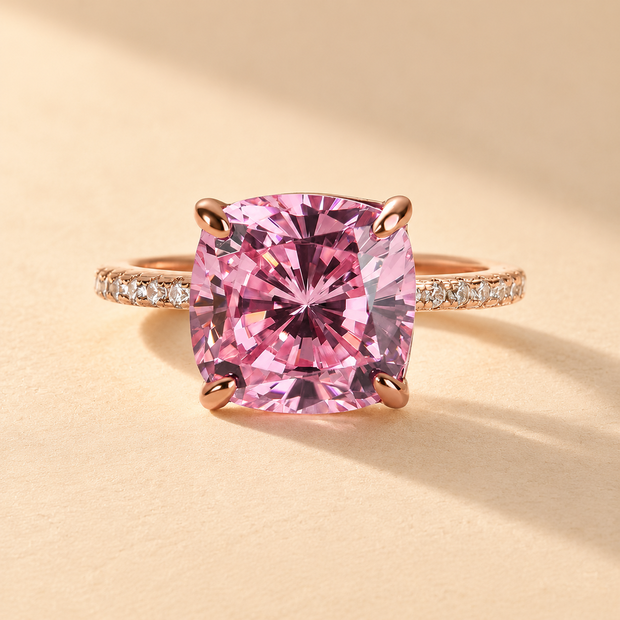 Louily 3.5Ct 18K Rose Gold-Plated Solitaire Cushion Cut Engagement Ring with Double Hidden Halo