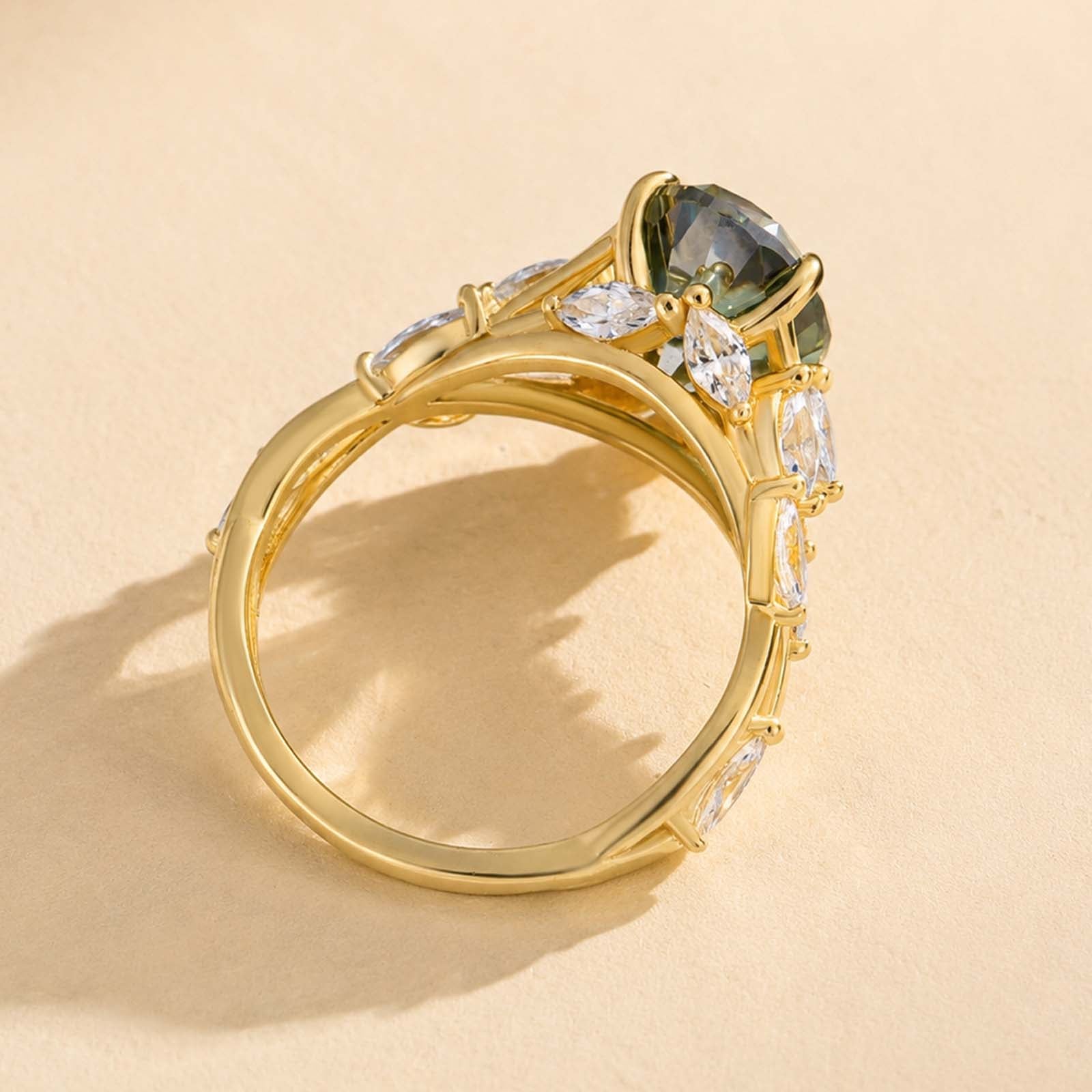 S925 Moissanite 3.5 Oval Vine Ring Self Love Ring Gift Green Stone Daily Wearable Ring For Her