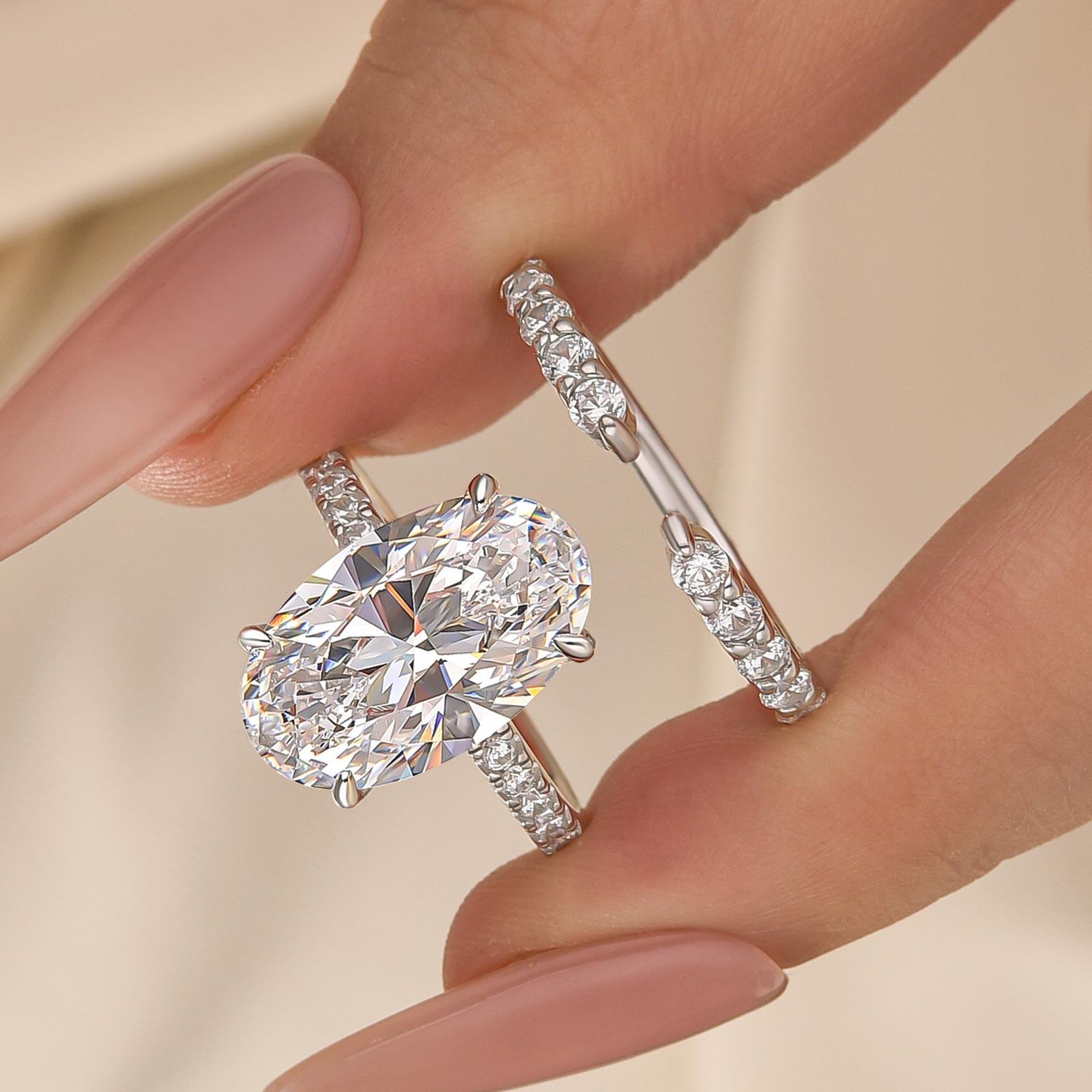 6.0Ct Oval Cut Engagement Ring With Classic Open Wedding Band - louilyjewelry