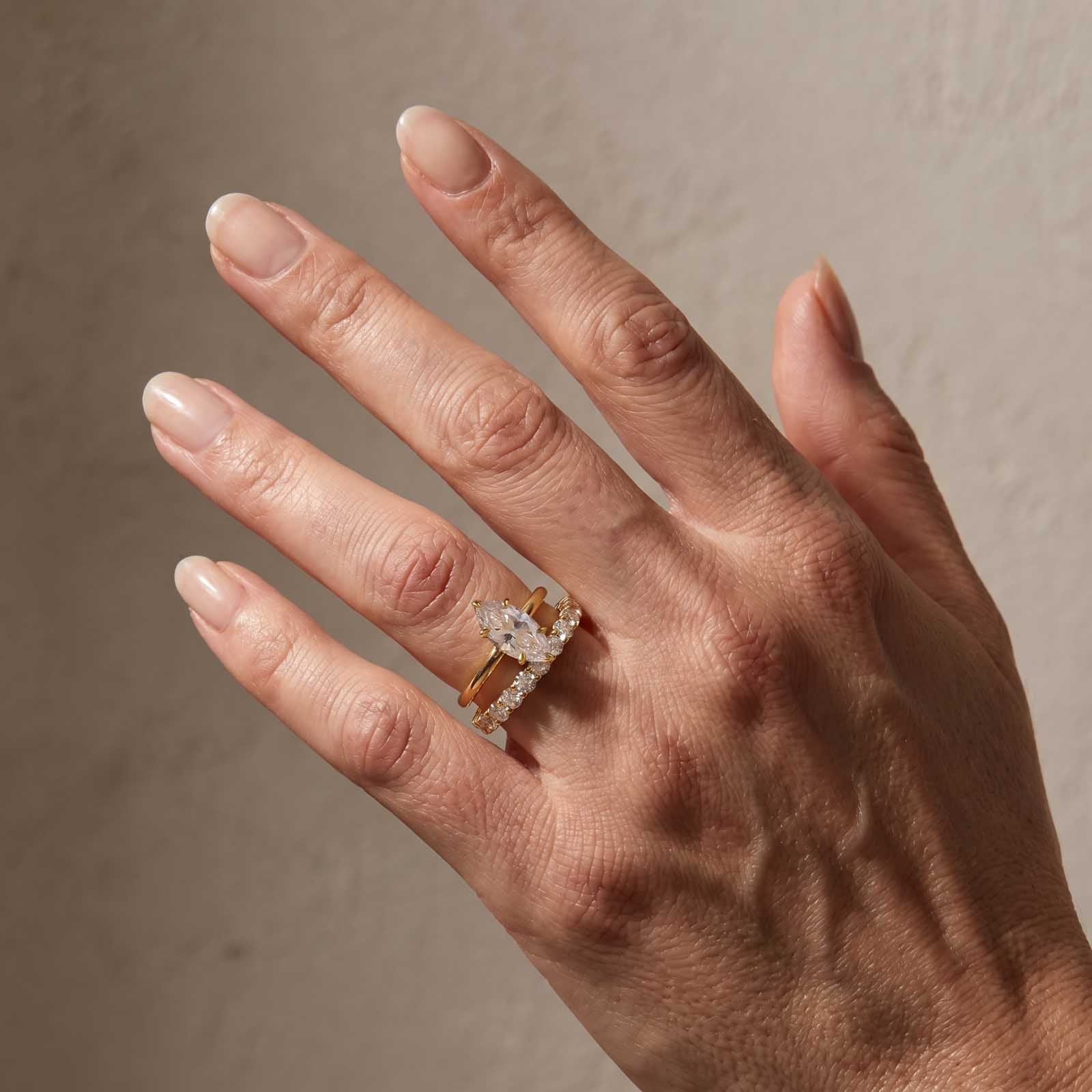 S925 Moissanite 2.0Ct Marquise Cut Hidden Halo Engagement Ring with Pavé Eternity Ring Stackable Ring Set