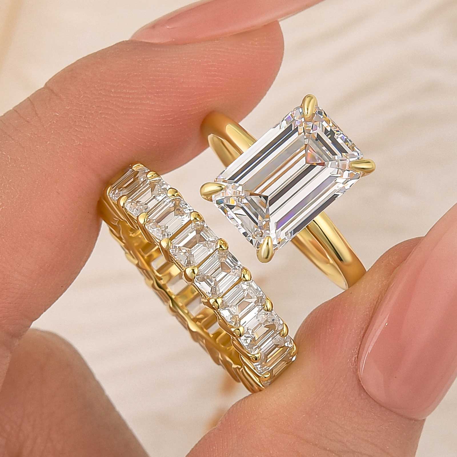 5.0Ct Solitaire Emerald Cut Wedding Ring Set with 925 Sterling Silver - louilyjewelry