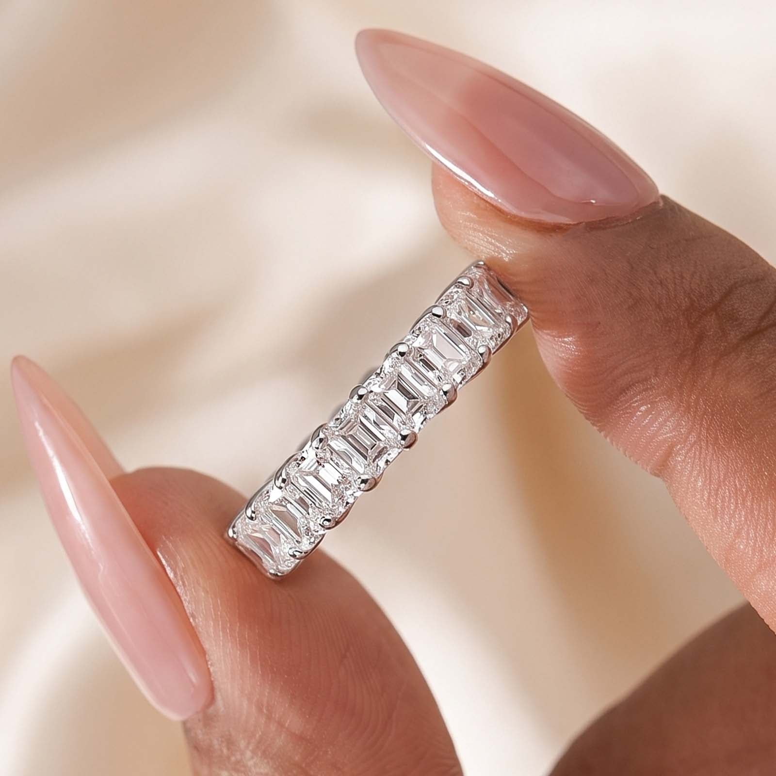 S925 Moissanite 3.5Ct Radiant Cut Full Channel Eternity Wedding Band Stackable Bridal Ring