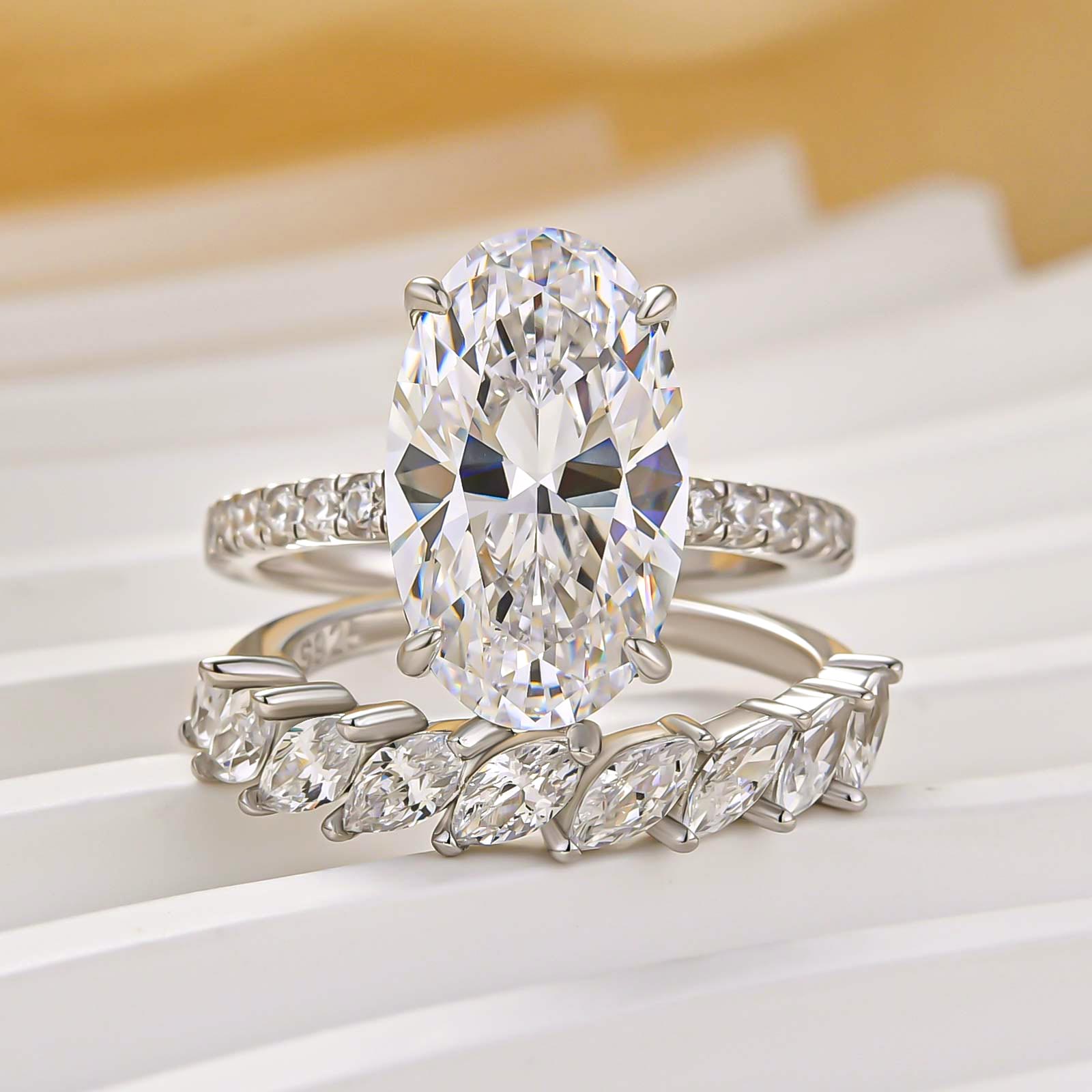 2PC 6.0Ct Oval Cut Wedding Ring Set With Marquise Cut Wedding Band - louilyjewelry