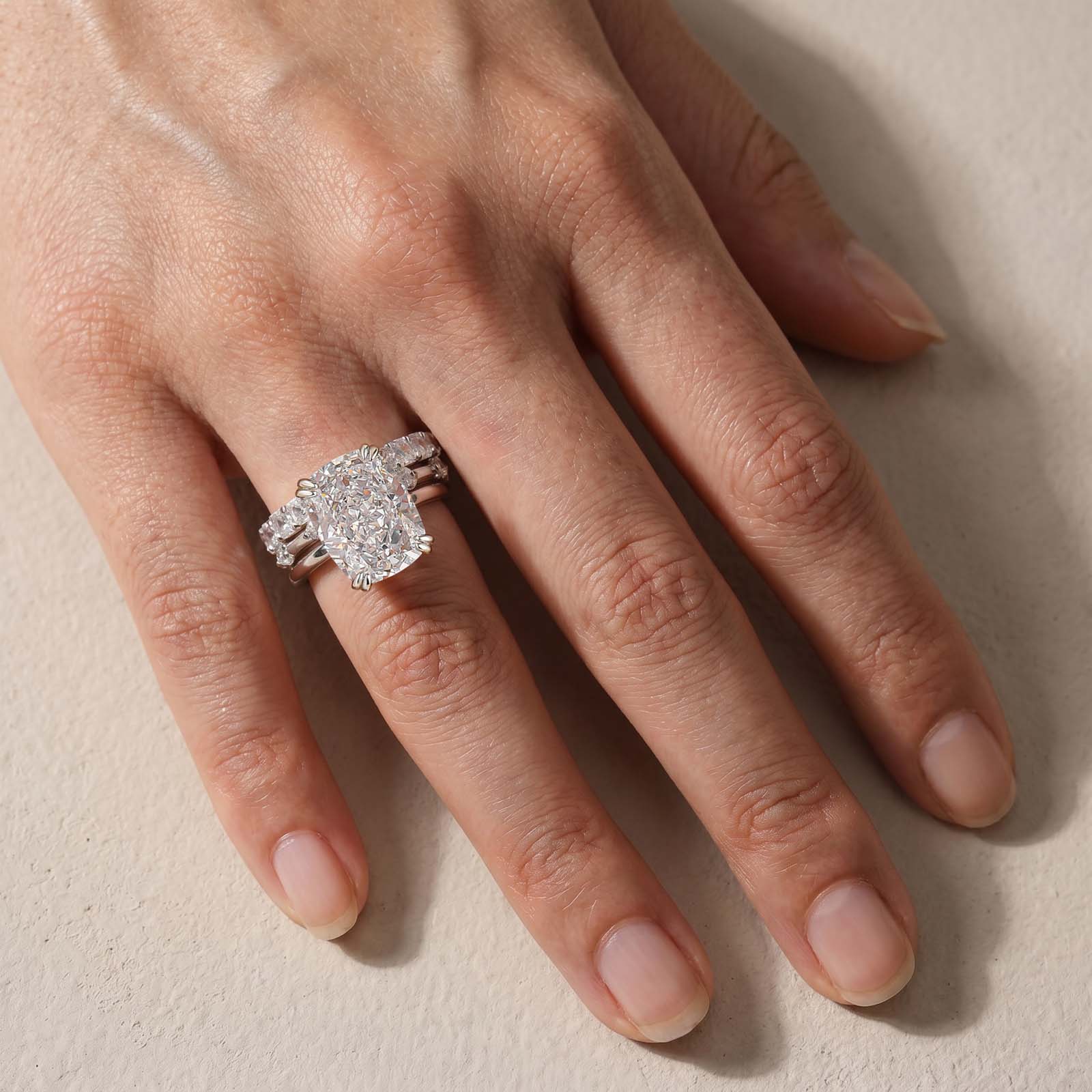 S925 8.0Ct Cushion Cut Wedding Set in Sterling Silver Promise Ring with Classic Wedding Bands
