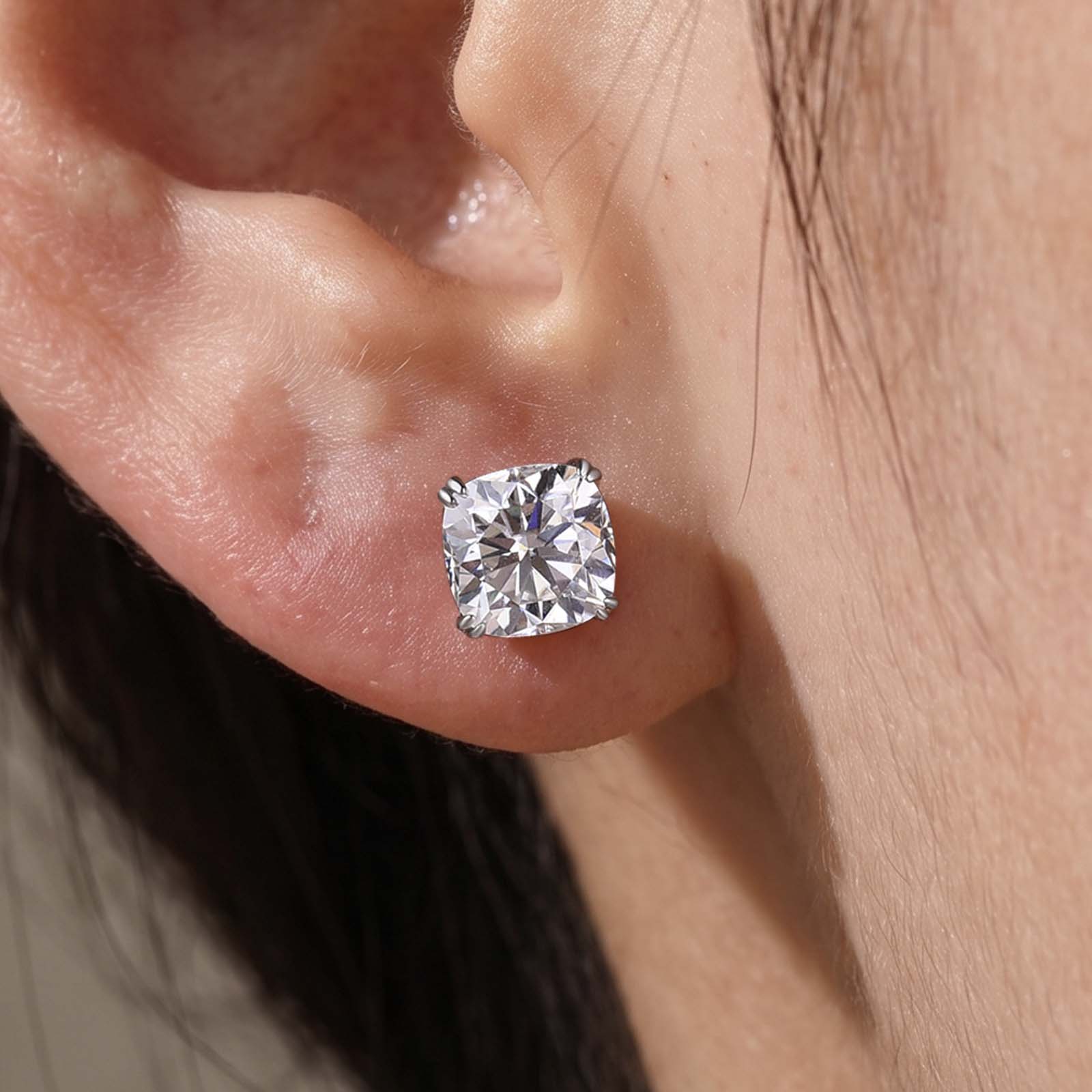 S925 1.5Ct*2 Cushion Cut Classic Stud Earrings For Women Daily Wear