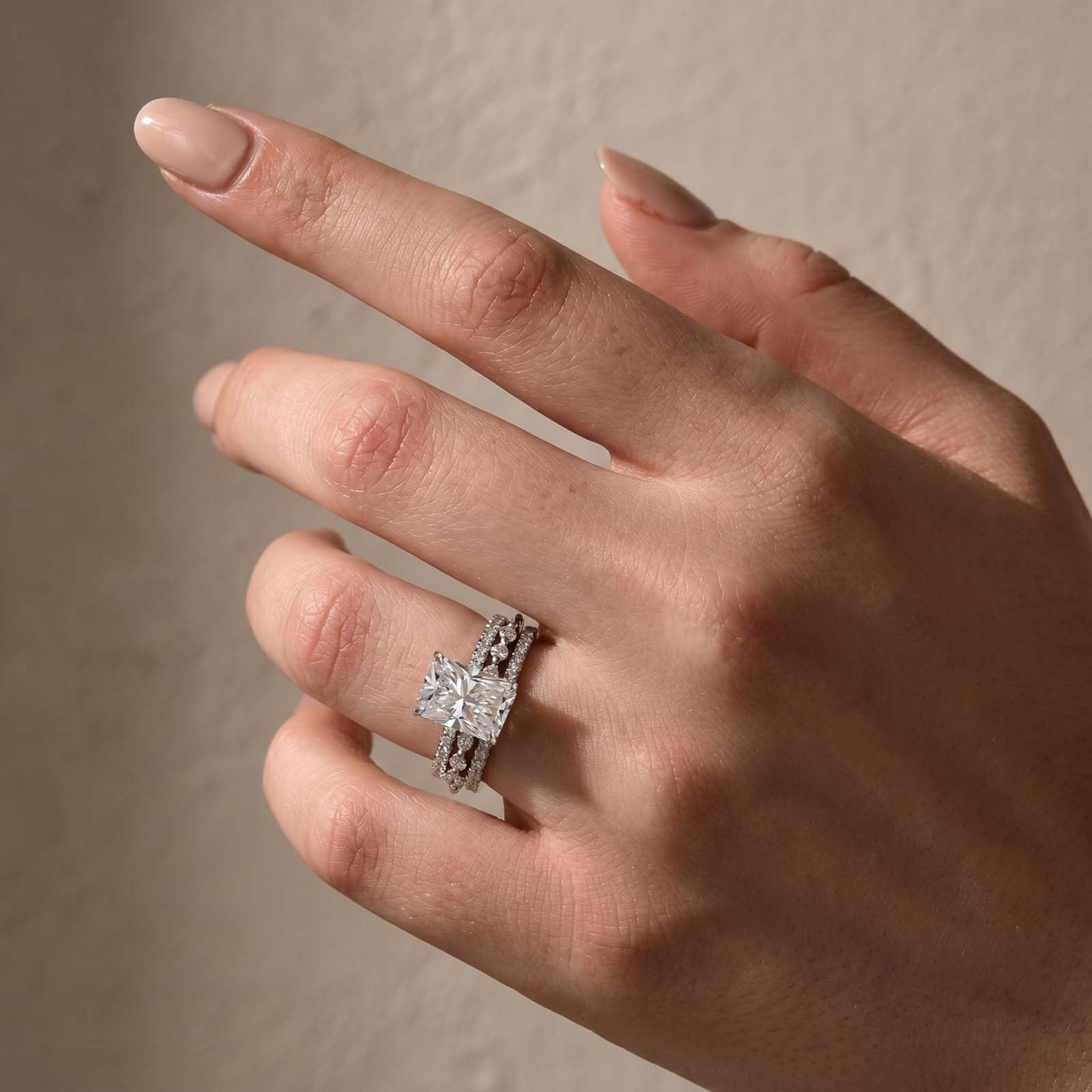 S925 3.5Ct Radiant Cut 3PC Wedding Ring Set Stackable Rings For Everyday Wear