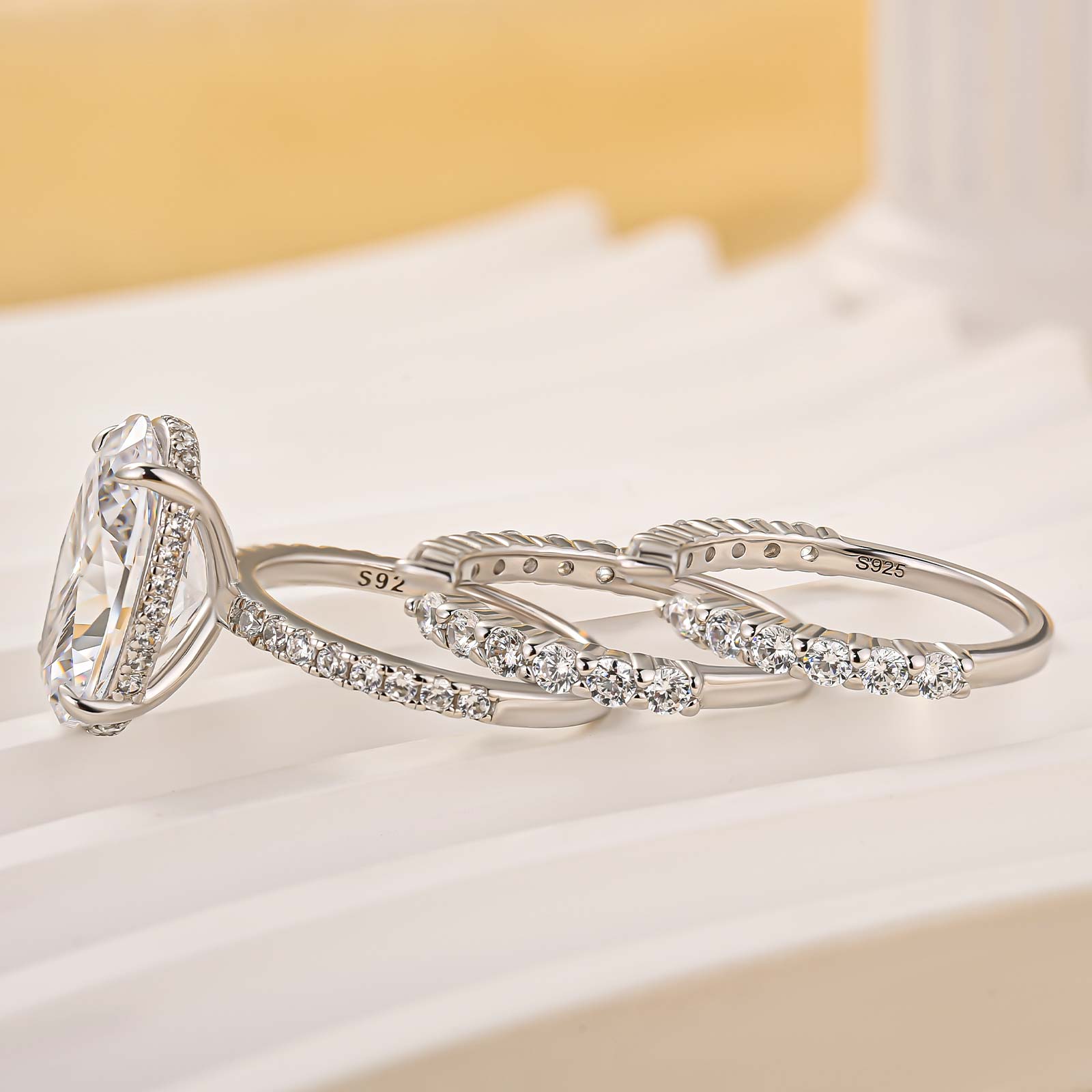 3PC 4.0Ct Oval Cut Wedding Ring Set With Open Wedding Band