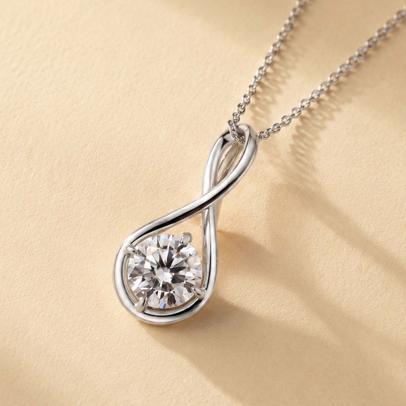 S925 Moissanite 2.0Ct Twist Round Cut Pendant Necklace In Sterling Silver
