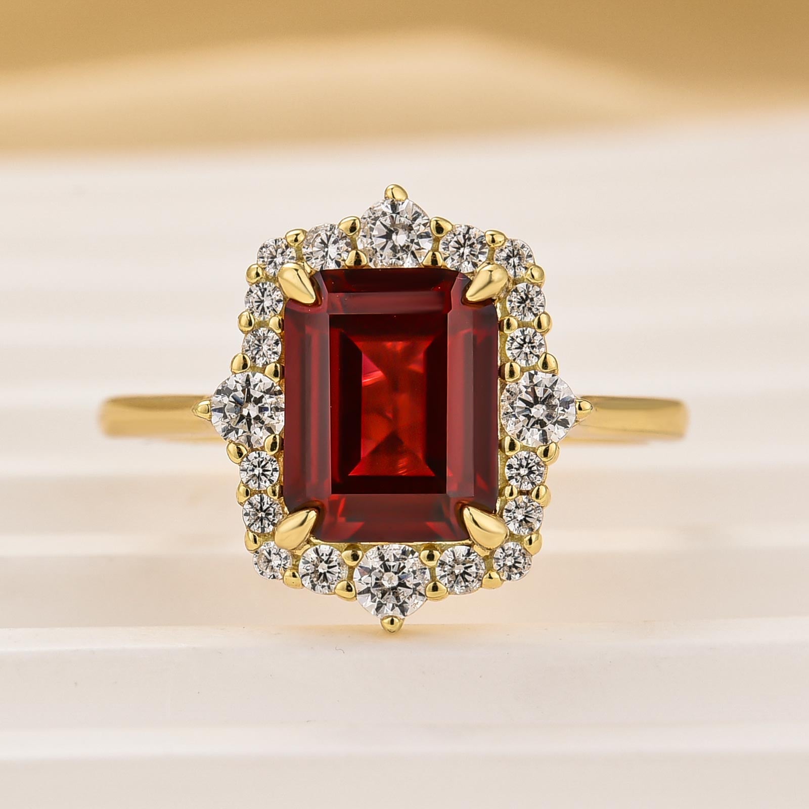 Louily Yellow Gold Halo Emerald Cut Engagement Ring In Sterling Silver