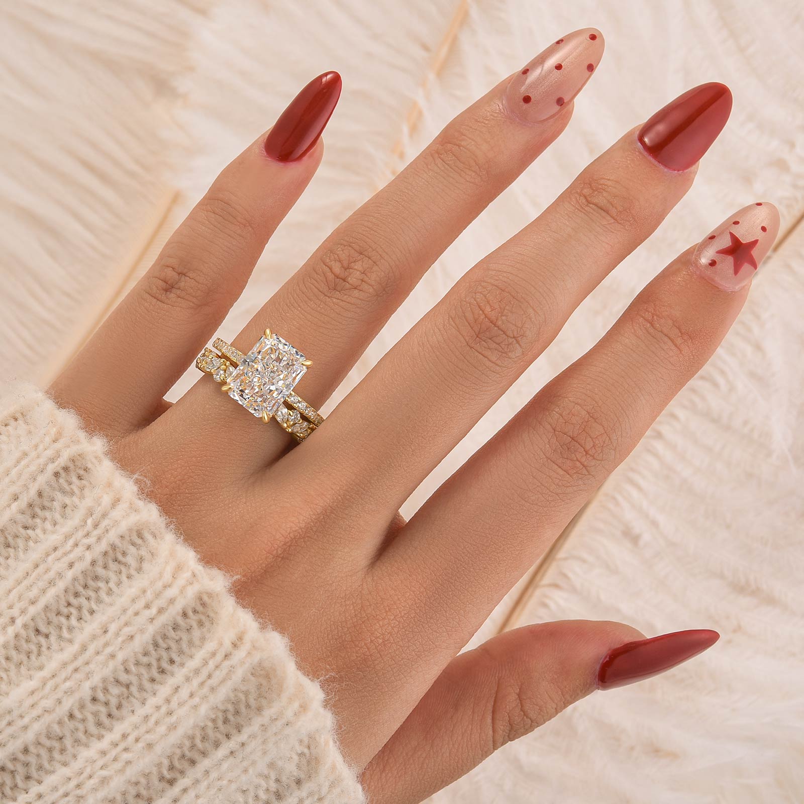 Elegant 4.5CT Emerald Cut Floral Stacking Statement Ring Sets In Sterling Silver