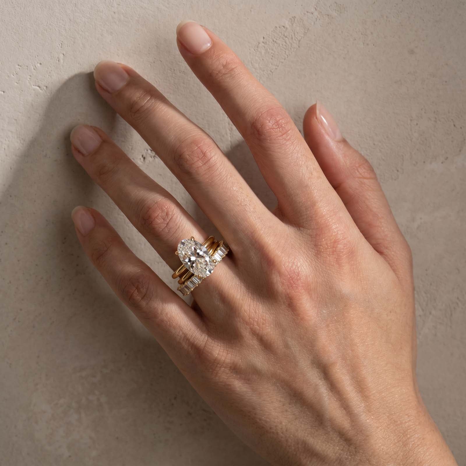 S925 3PC 5.0Ct Oval Cut Hidden Halo Stackable Statement Luxe Ring Sets For Travel