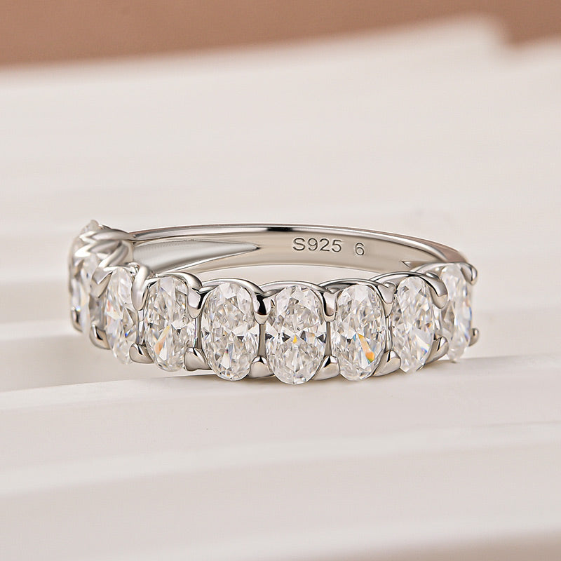 Louily Half Oval Cut Simulated Diamond Wedding Band