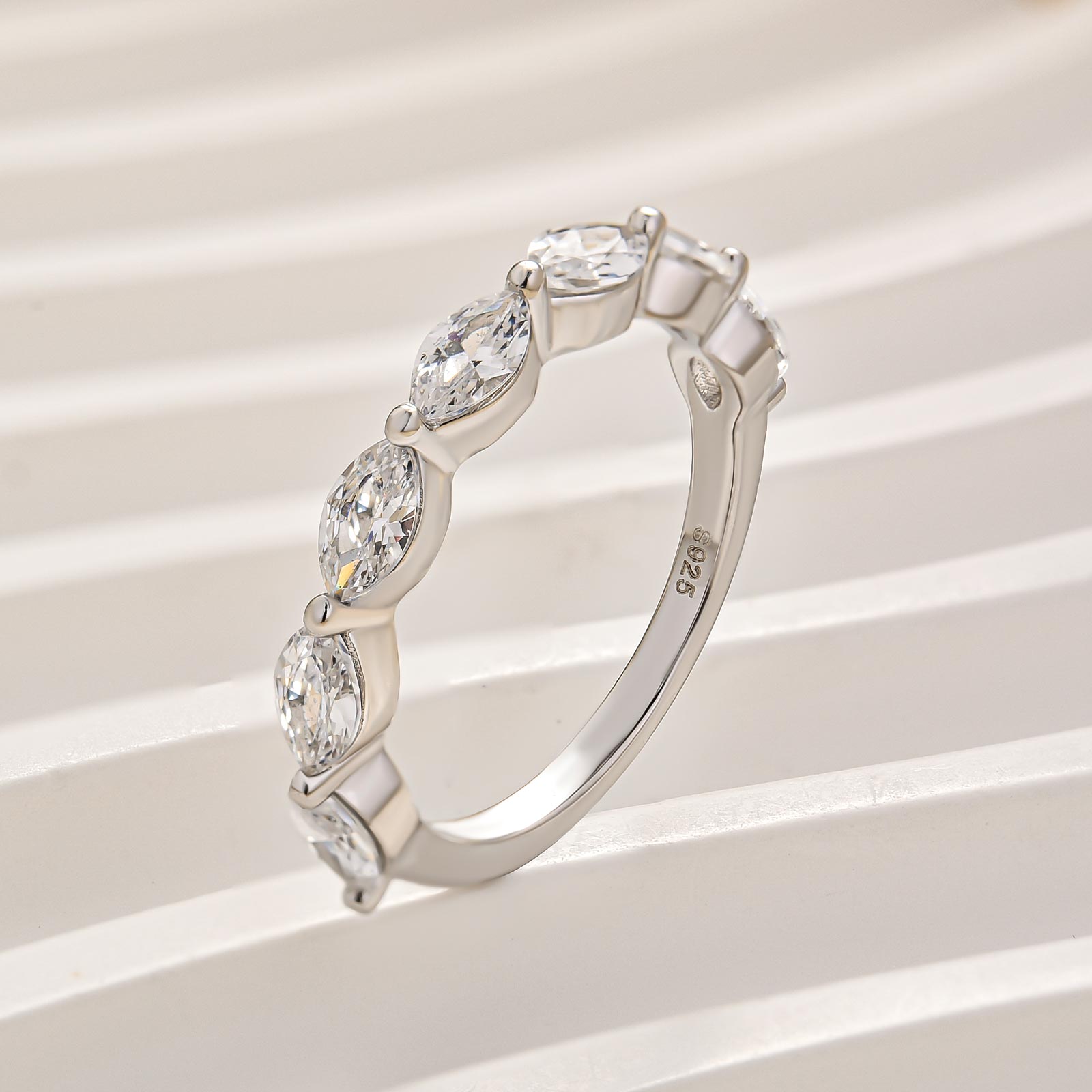 Elegant Marquise Cut Half Wedding Band In Sterling Silver - louilyjewelry