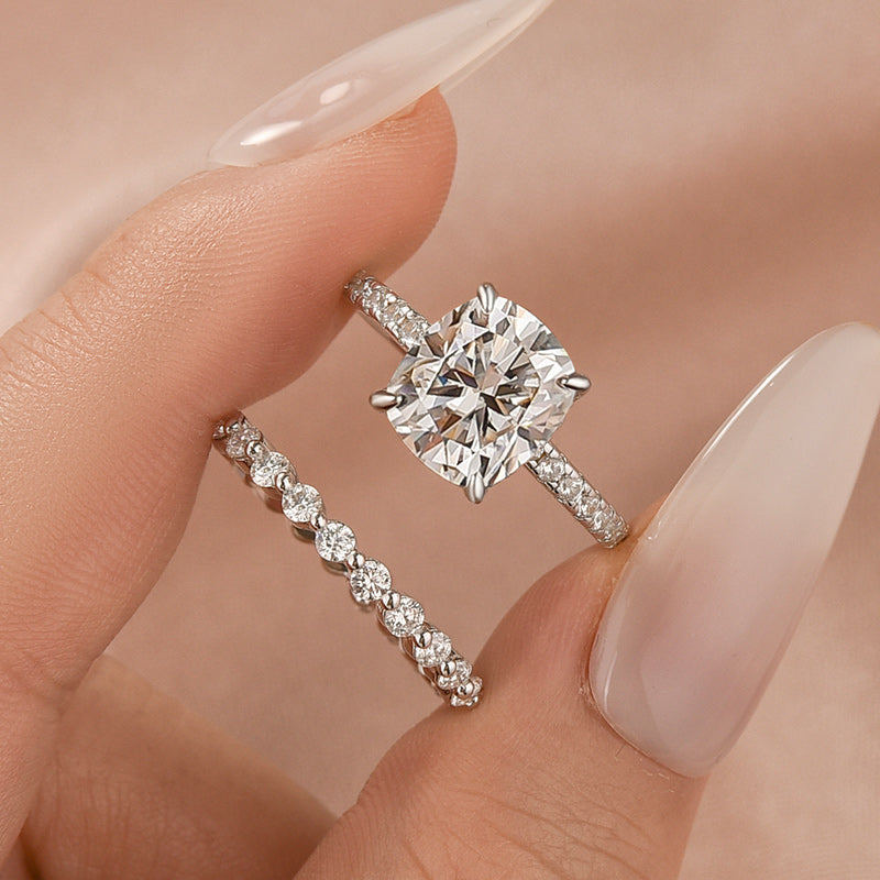 Moissanite 3.0 Ct Cushion Cut White Gold Bridal Ring Set