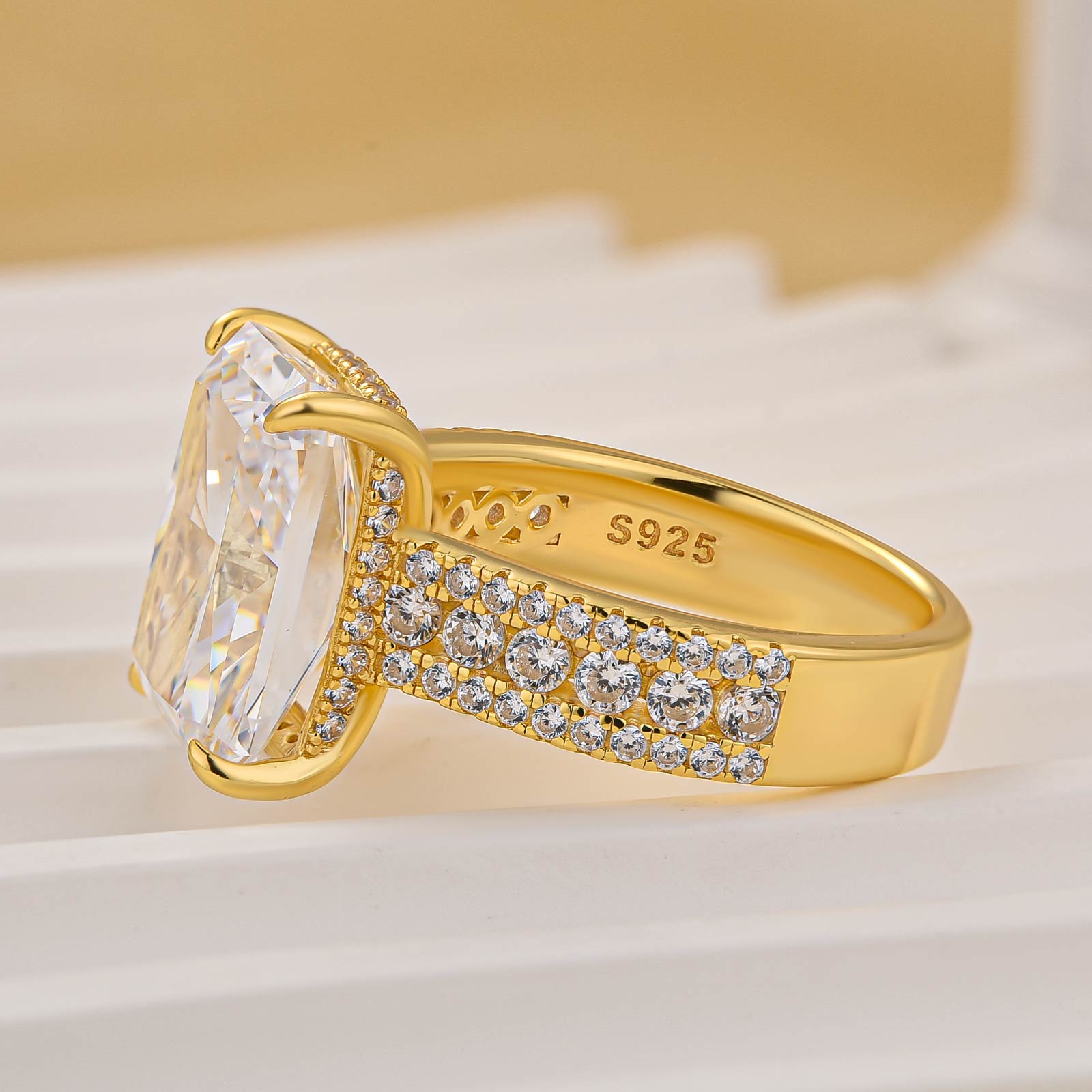 6.5Ct Radiant Cut Three-Row Luxe Engagement Ring Travel Ring For Her