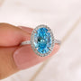 Vintage 4.0 Ct Halo Oval Cut Blue Stone Engagement Ring For Women In Sterling Silver