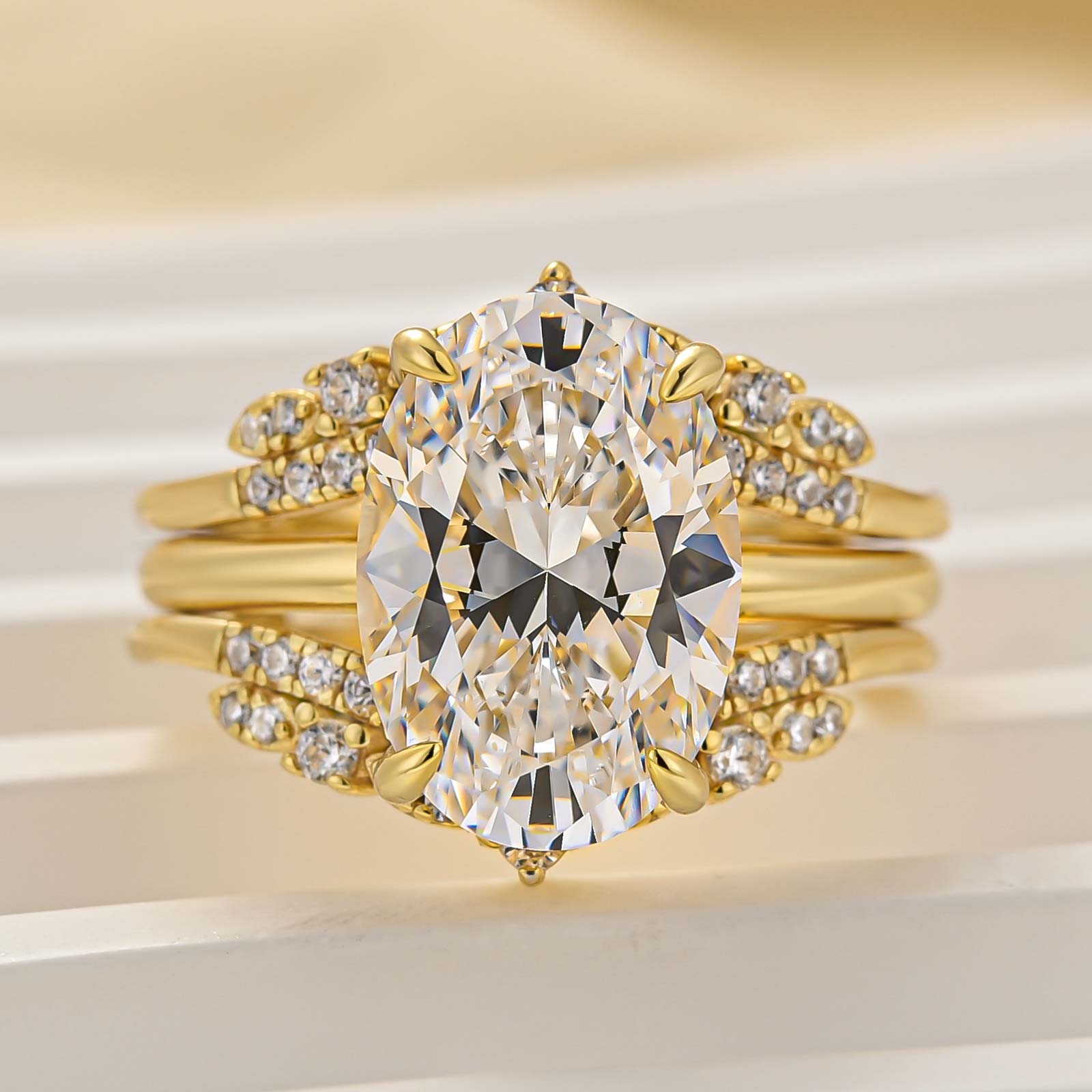 4.5Ct Oval Cut Insert Wedding Ring Set With Vintage Engagement Ring Enhancer