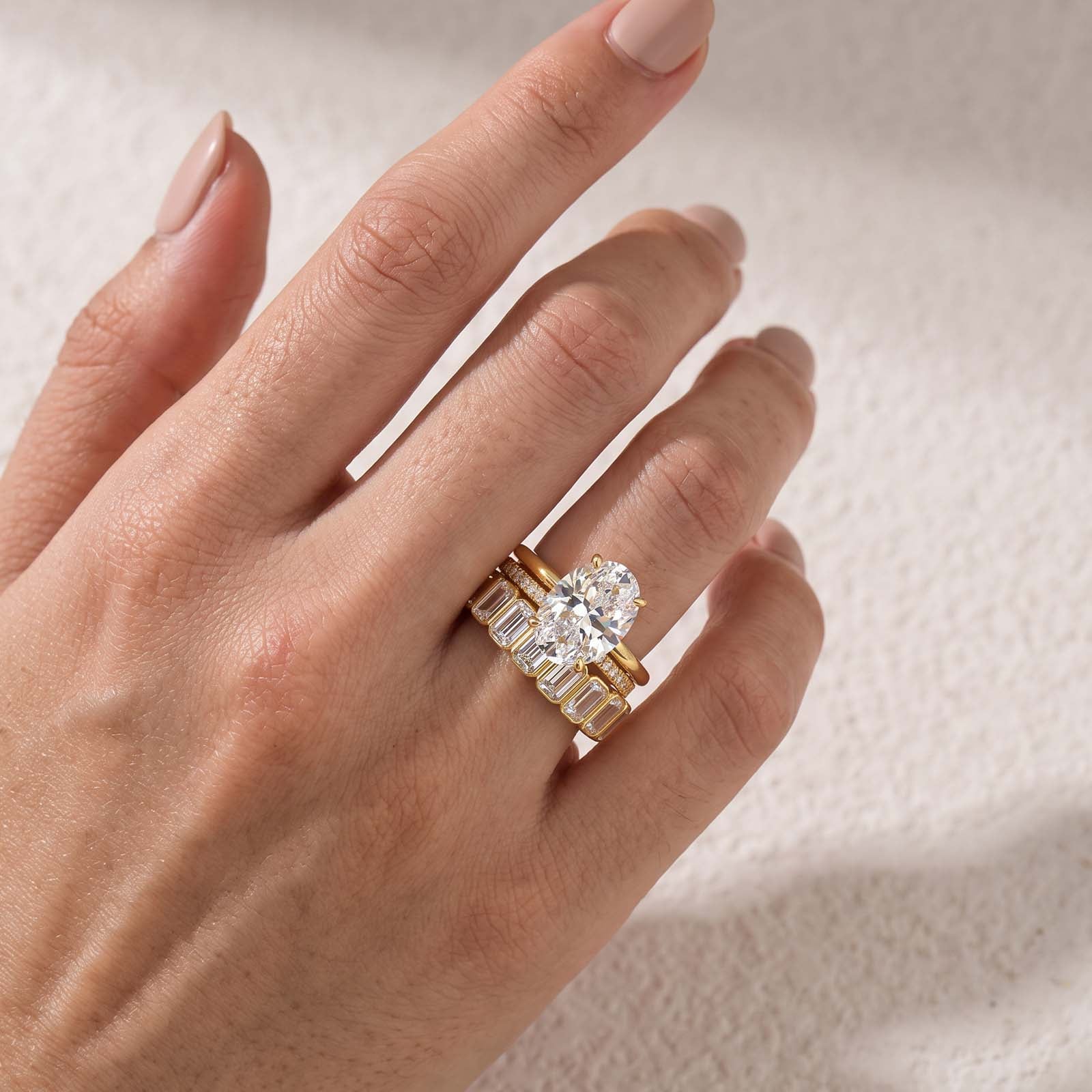 S925 3PC Hidden Halo 4.5Ct Oval Cut Stackable Luxe Statement Ring Sets For Women